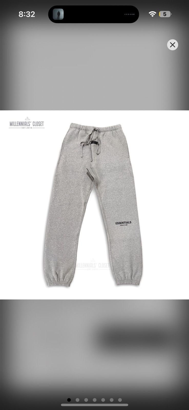 image of Essentials Grey Sweatpants, Men's (Size 30)