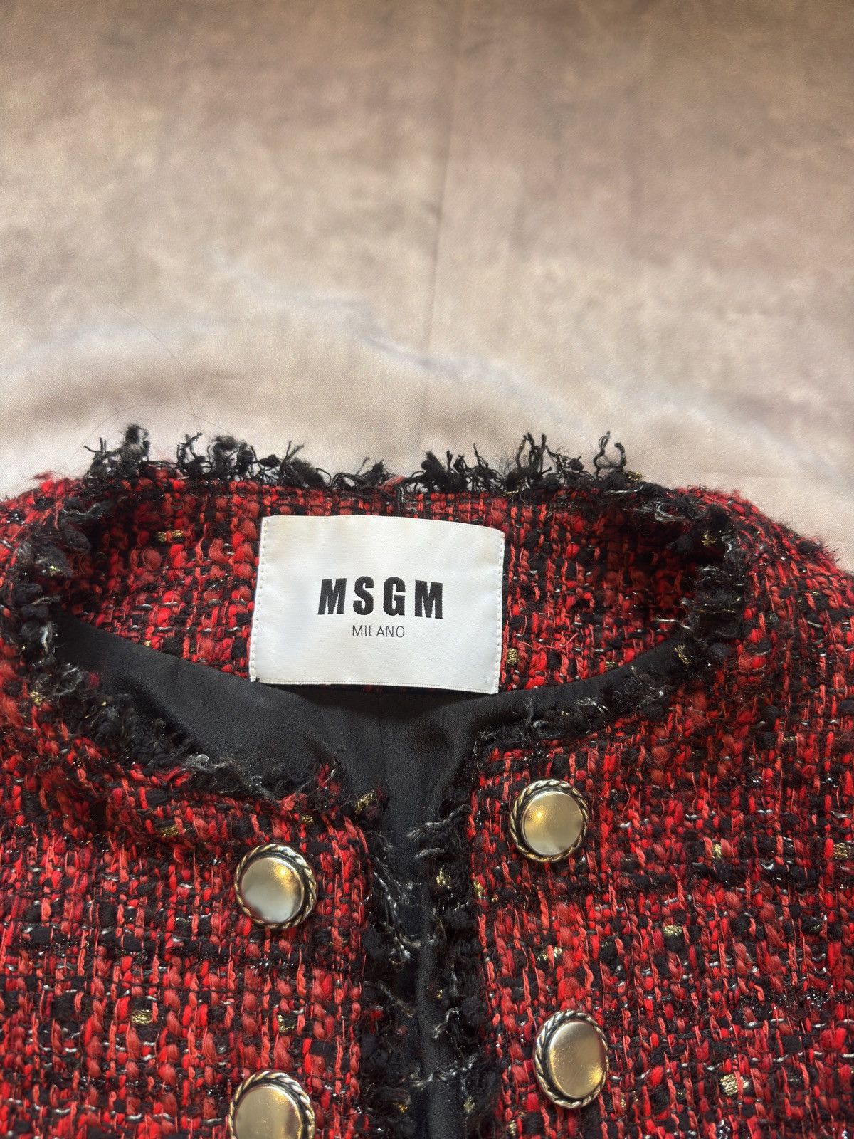 MSGM MSGM Red Tweed Fringed Jacket / Boucle Blazer with Buttons Size XL / US 12-14 / IT 48-50 - 5 Thumbnail