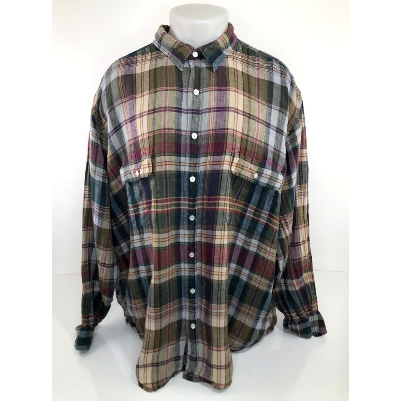 Polo Ralph Lauren POLO RALPH LAUREN LINEN Plaid Check Mens 3X BIG Shirt Long Sleeve Button-Up Multicolor Size US XXL / EU 58 / 5 - 2 Thumbnail