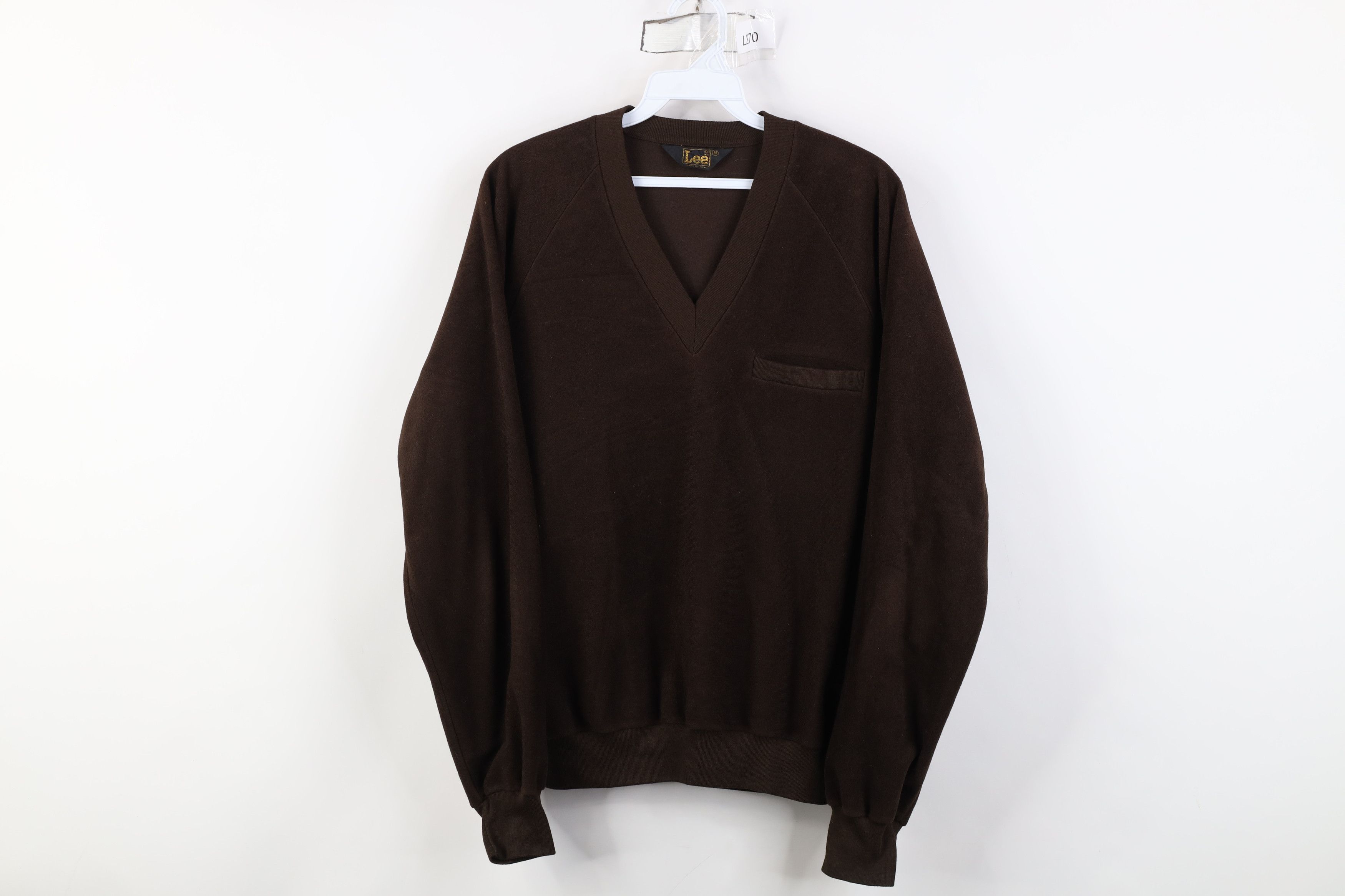 Lee Vintage 70s Lee Blank Velour Fleece V-Neck Sweater Brown USA Size US M / EU 48-50 / 2 - 1 Thumbnail