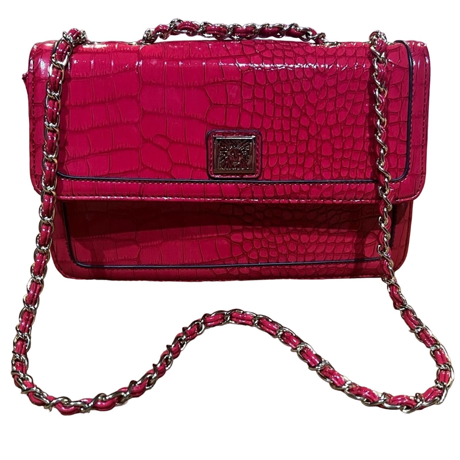 Anne Klein Anne Klein Purse Red Crocodile Patent Handbag Gold accents Size ONE SIZE - 4 Thumbnail