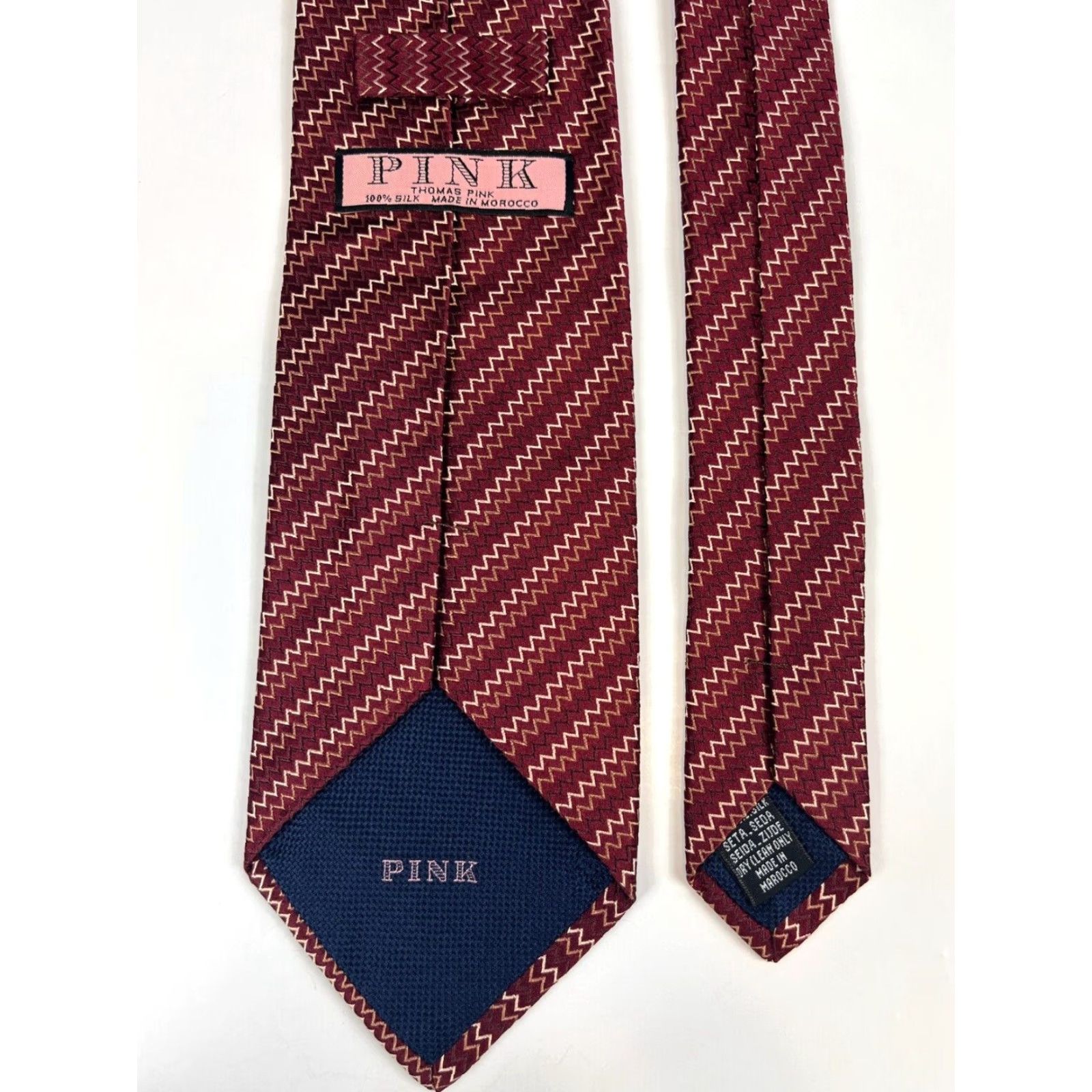 Pinko Thomas Pink Men’s Luxury Silk Tie Zig Zag Maroon 58" Wide 3 5/8" Classic Length Adjustable N/A Size ONE SIZE - 6 Thumbnail