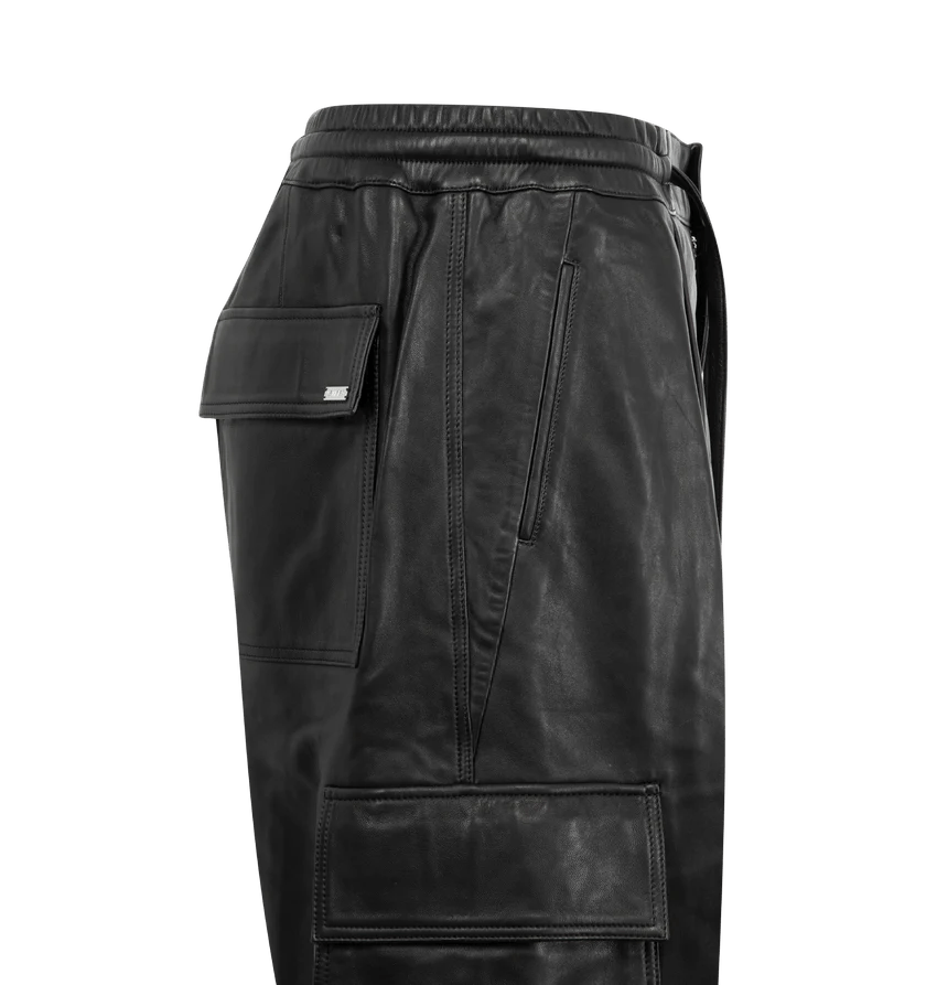 Nahmias o1h1sh11225 Leather Pleated Cargo Shorts in Black Size US 32 / EU 48 - 3 Thumbnail