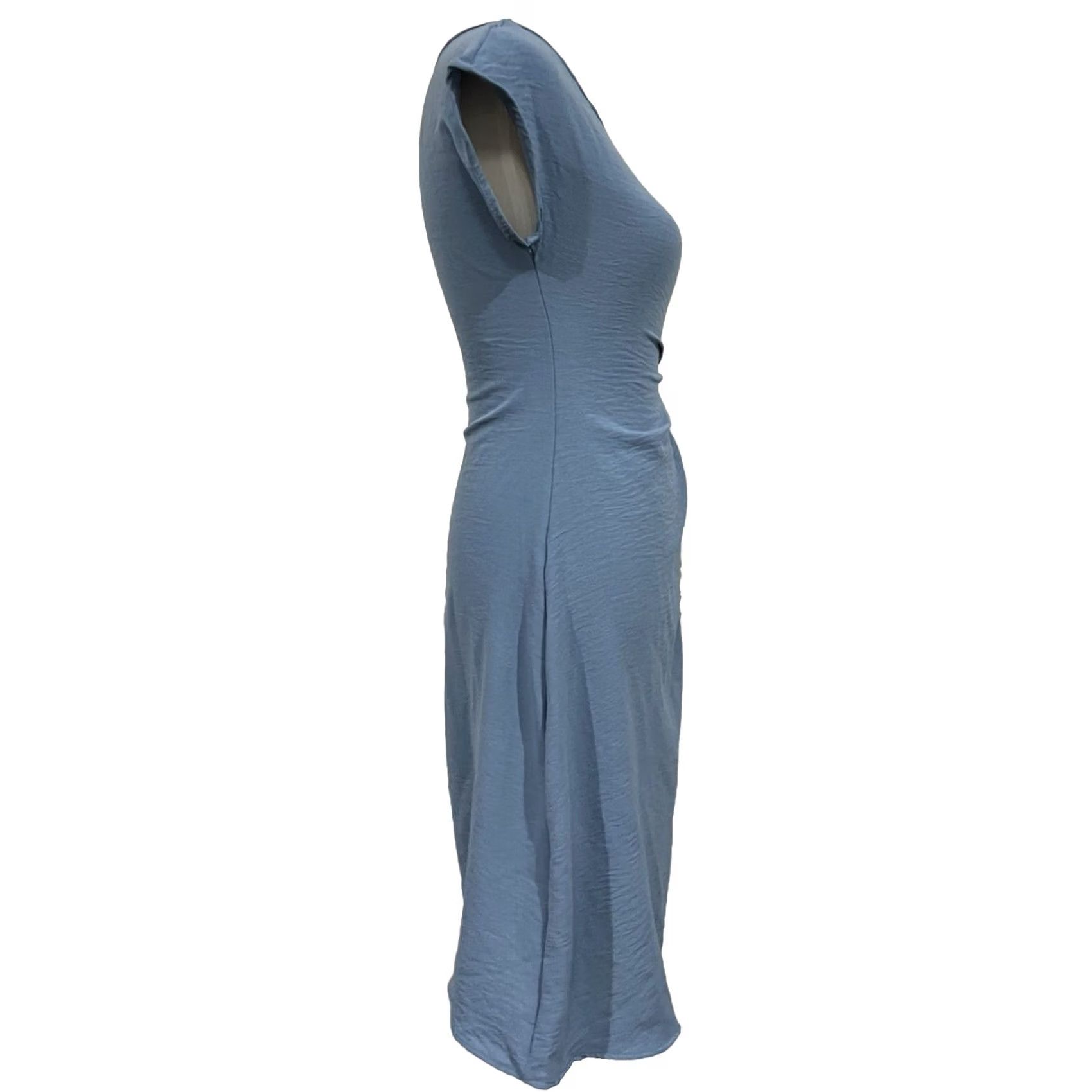 Vintage SEE YOU MONDAY Dress Wrap Style Tie Blue Sheath Short Sleeve Lightweight XS Size 26" / US 2 / IT 38 - 5 Thumbnail