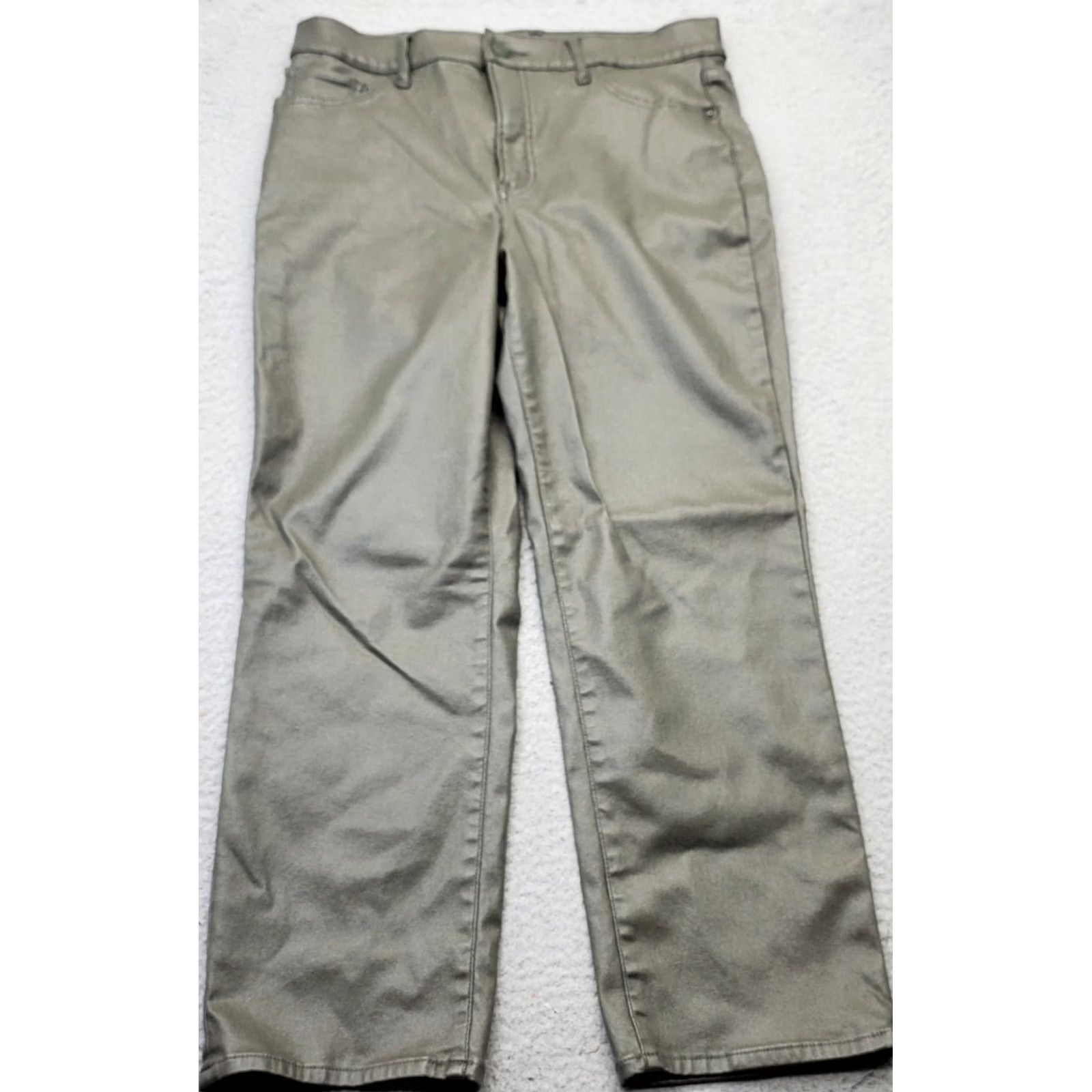Express Express Womens 12 Green Flat Front Stretch High Rise Straight Leg Pants Size 34" / US 12 / IT 48 - 2 Thumbnail