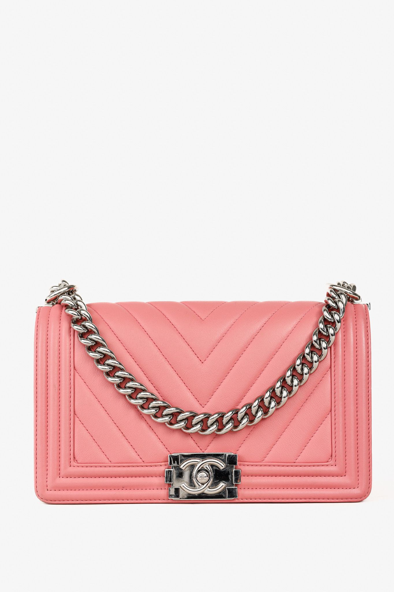 Chanel Chanel Boy Medium Pink Calfskin Chevron Flap Shoulder Bag Size ONE SIZE - 1 Thumbnail
