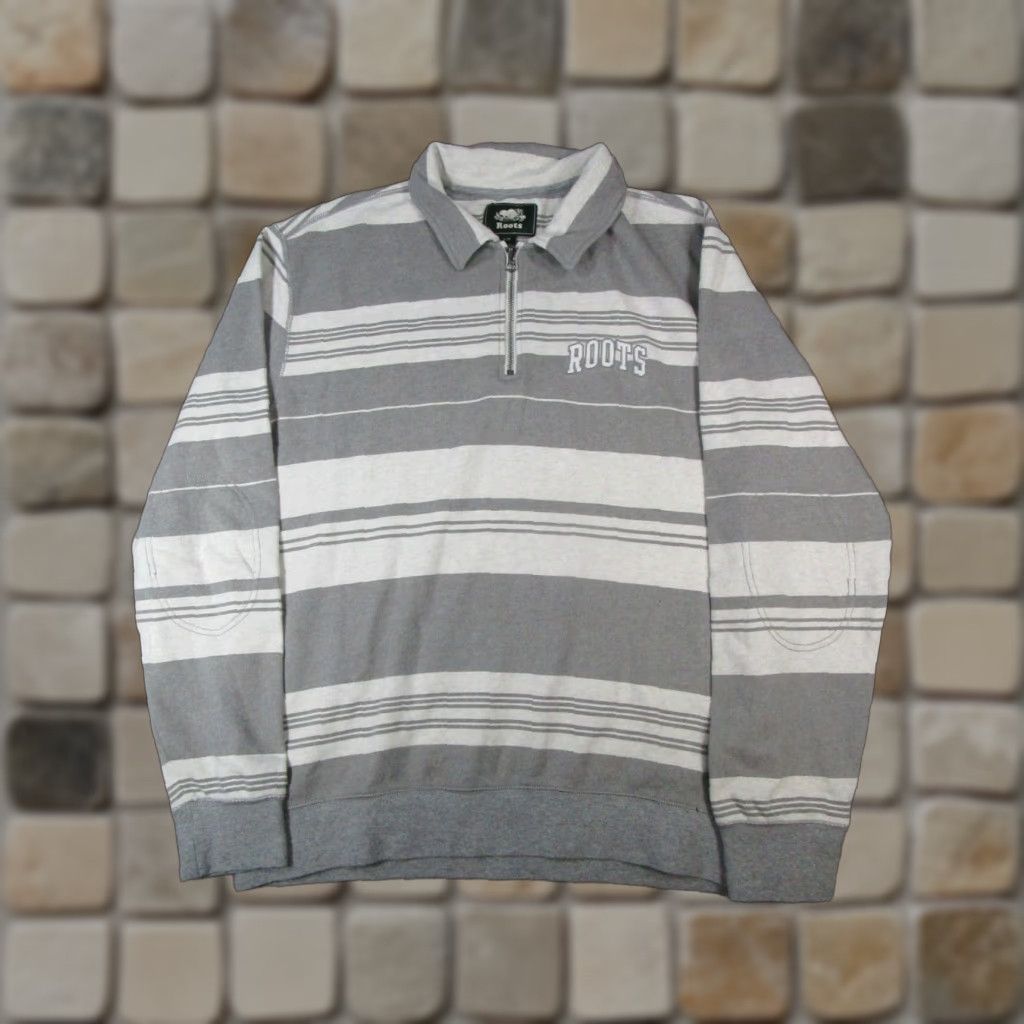 Roots Roots Sweater Mens Large Gray Cotton Quarter Zip Knit Pullover Logo Casual Winter Fall Clothing Mens Size US L / EU 52-54 / 3 - 1 Thumbnail