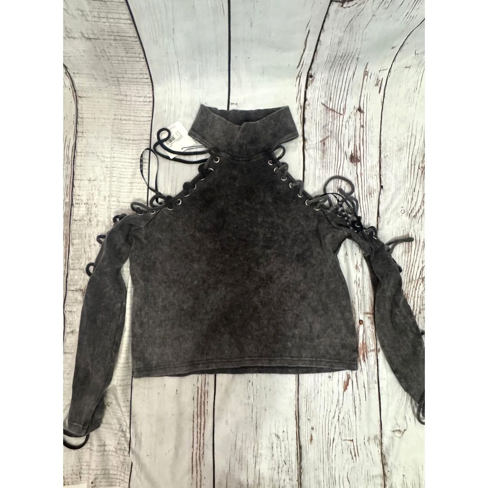 Missguided Missguided Sweatshirt Grey Lace Up Extreme Washed Size XS / US 0-2 / IT 36-38 - 4 Thumbnail