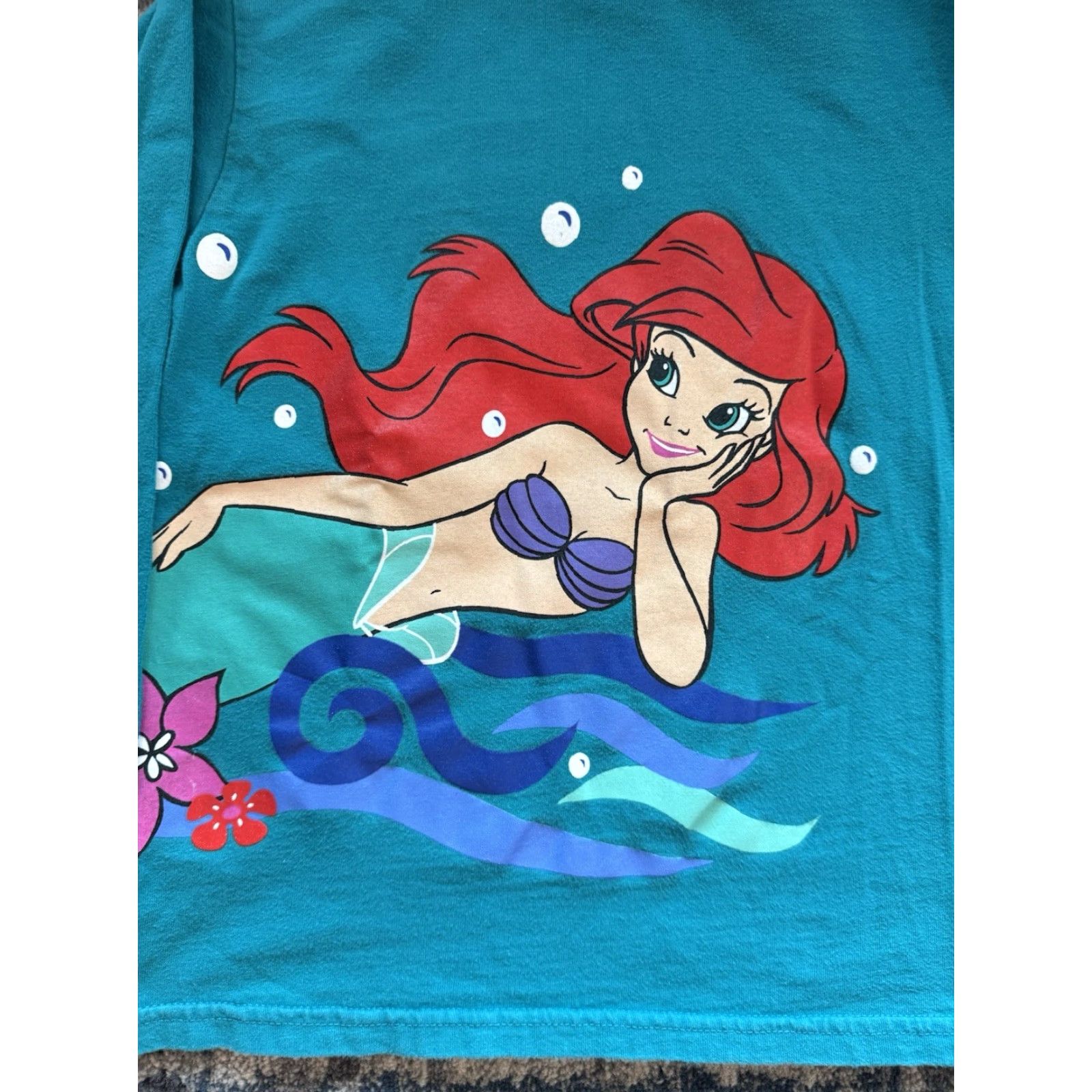 Disney VINTAGE Disney The Little Mermaid Long Sleeve Wrap Around T Shirt Girls 7-8 1990s Teal Cotton Blend Sportswear/Beach Size US M / EU 48-50 / 2 - 2 Thumbnail