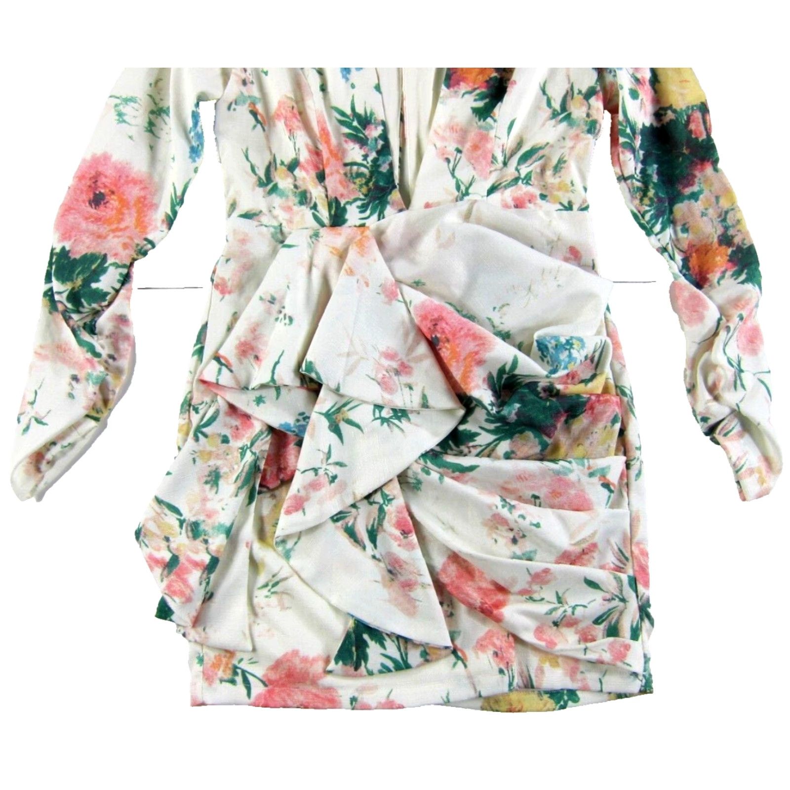 Pinko Luxxel Dress V-Neck Long Sleeve Floral Ruched Small Pink Womens Size S / US 4 / IT 40 - 5 Thumbnail
