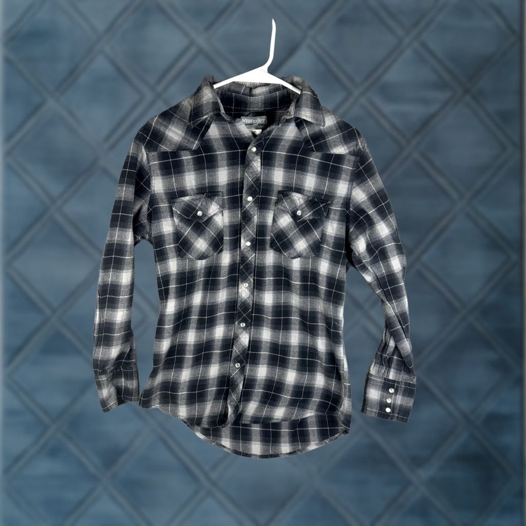 Wrangler Wrangler Shirt Mens Medium Gray Black Plaid Wrancher Western Snap Flannel Size US M / EU 48-50 / 2 - 1 Thumbnail