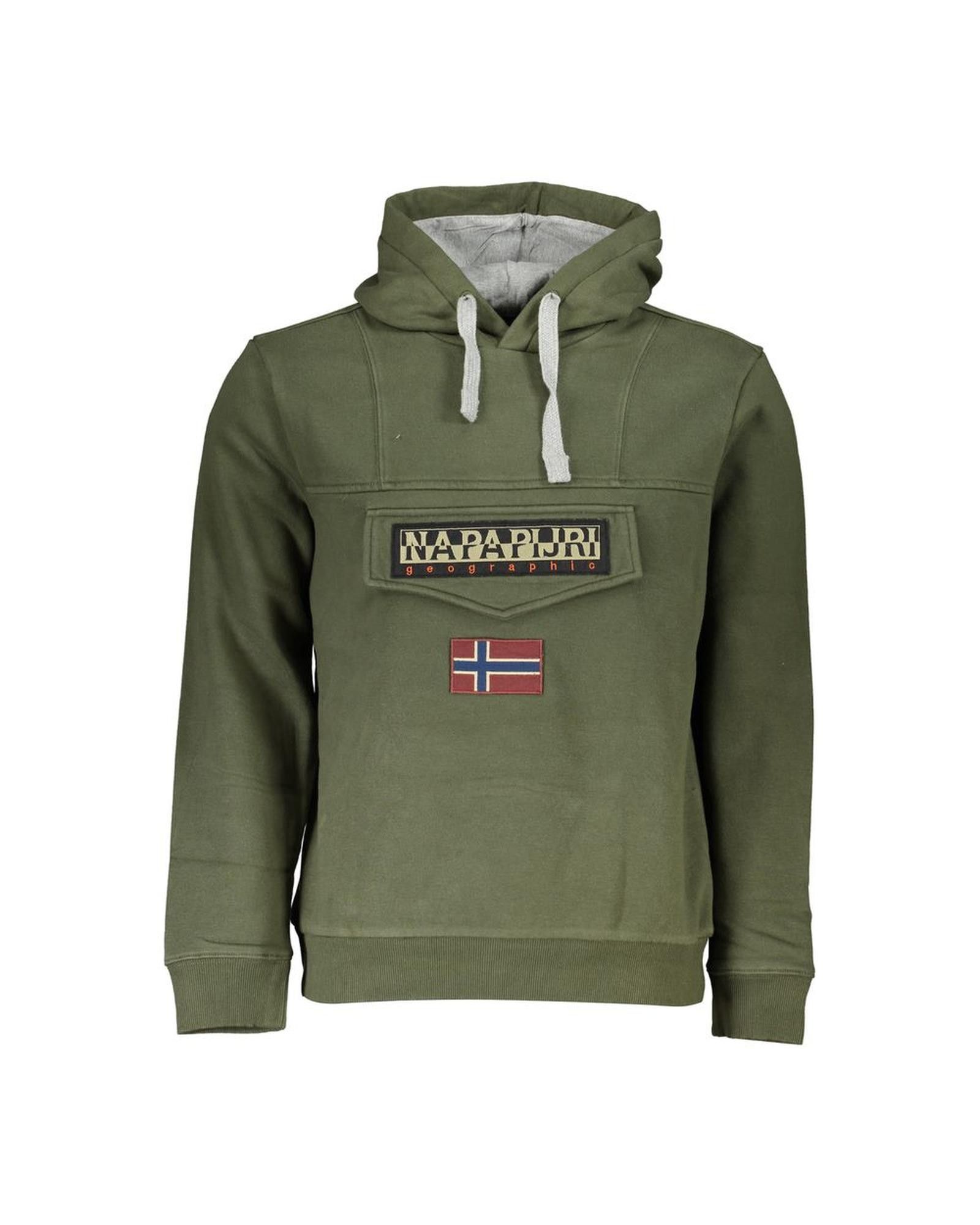 image of Napapijri Hooded Fleece Sweater With Embroidery in Green, Men's (Size Small)