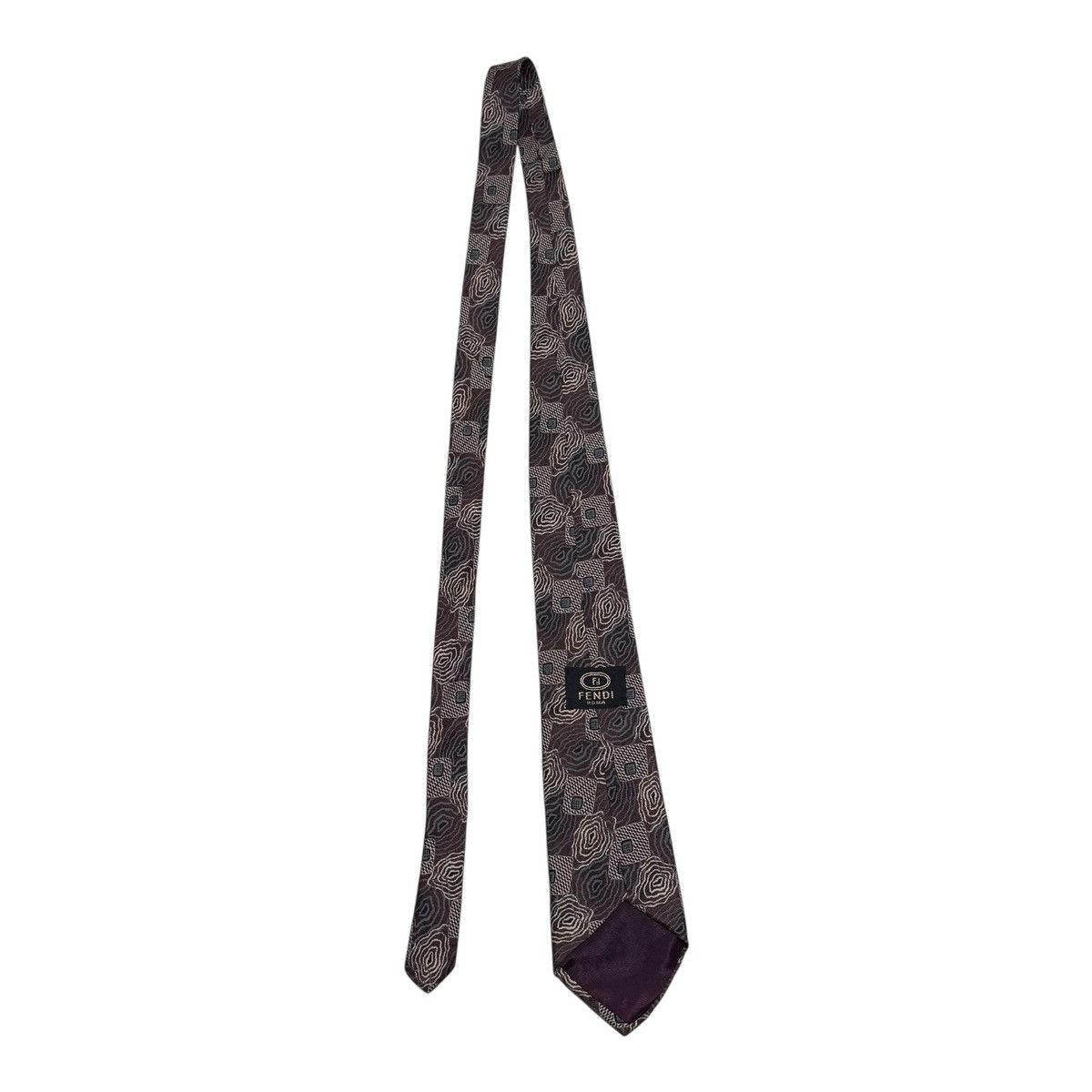 Fendi Fendi Silk Geometric Patterned Brown Men’s Tie 57.25x3.5 Size ONE SIZE - 3 Thumbnail