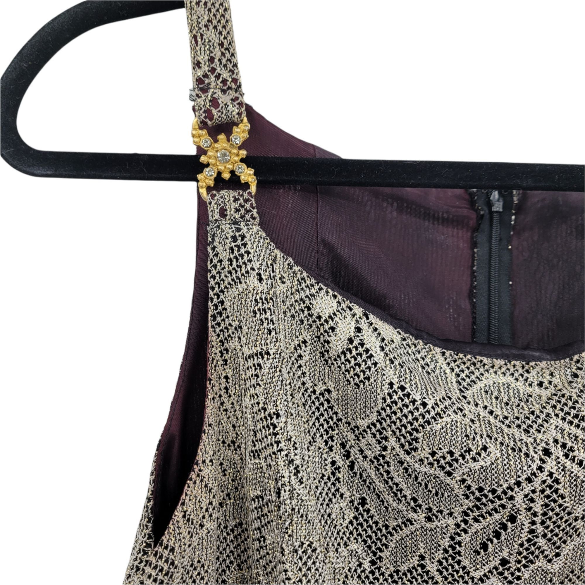 Vintage Vtg 80s Formal Gown Sz M Eggplant Metallic Lace Overlay Grun Size M / US 6-8 / IT 42-44 - 4 Thumbnail
