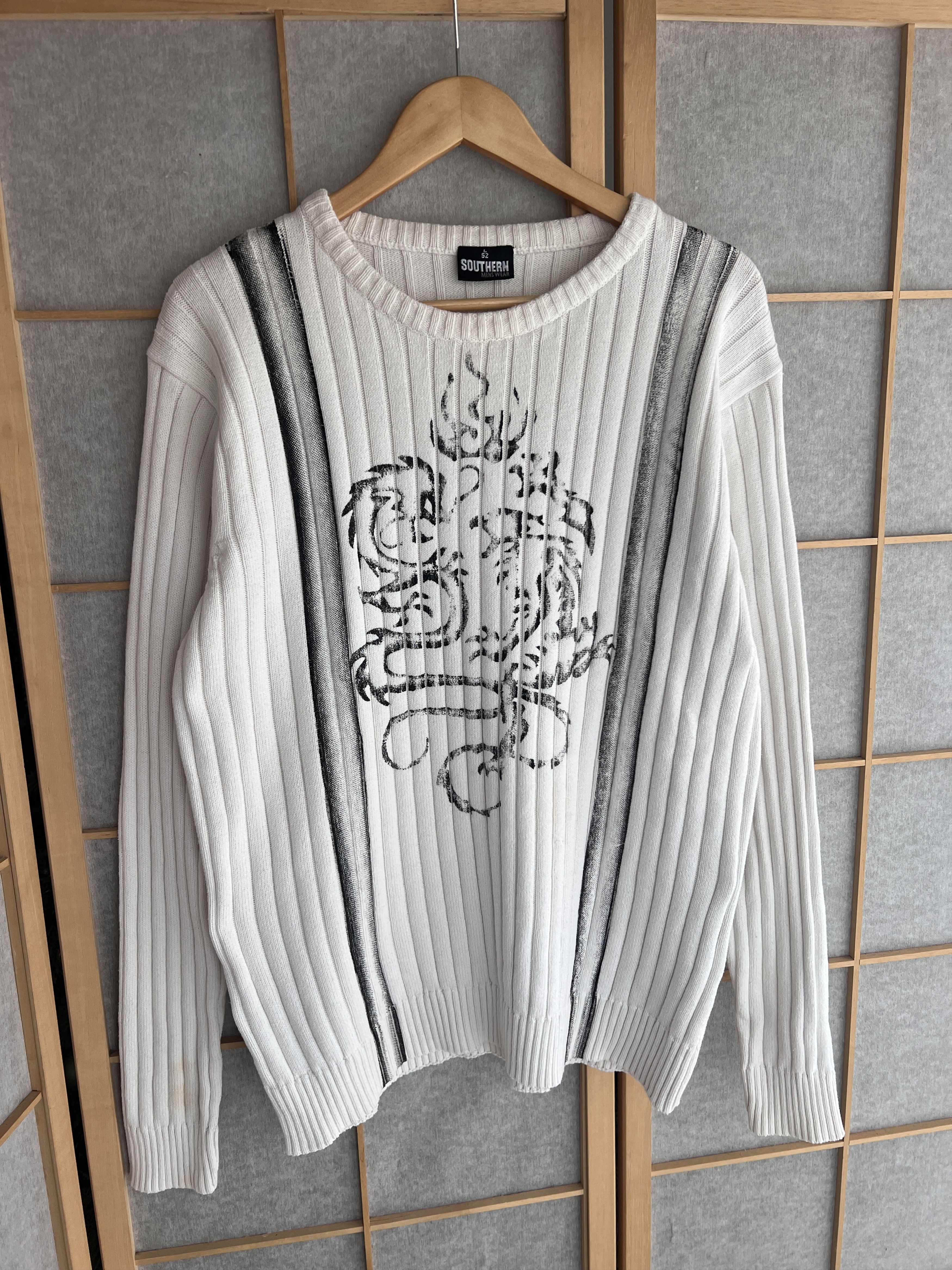 Japanese Brand Japan tribal 2000s Y2K ribbed structure knit sweater dragon Size US L / EU 52-54 / 3 - 18 Thumbnail