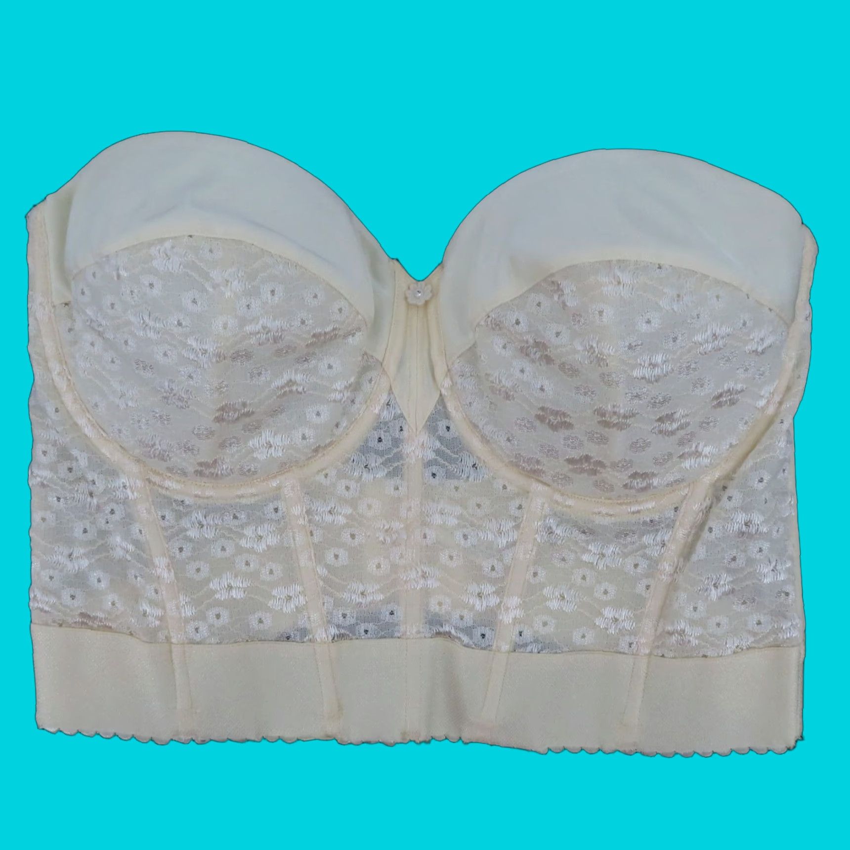 Vintage Dominique Bra 40D Longline Strapless Underwire Floral Ivory Chopper 8639 Womens Size ONE SIZE - 1 Thumbnail