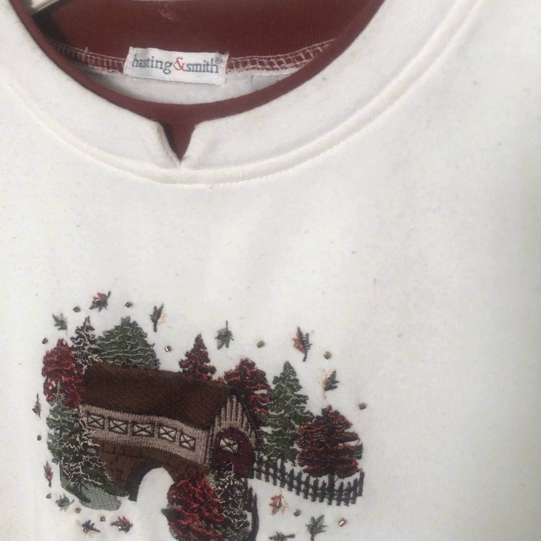 Vintage VINTAGE Grandma Women’s Crewneck Covered Bridge Fall White Sweatshirt Sz M Size M / US 6-8 / IT 42-44 - 3 Thumbnail