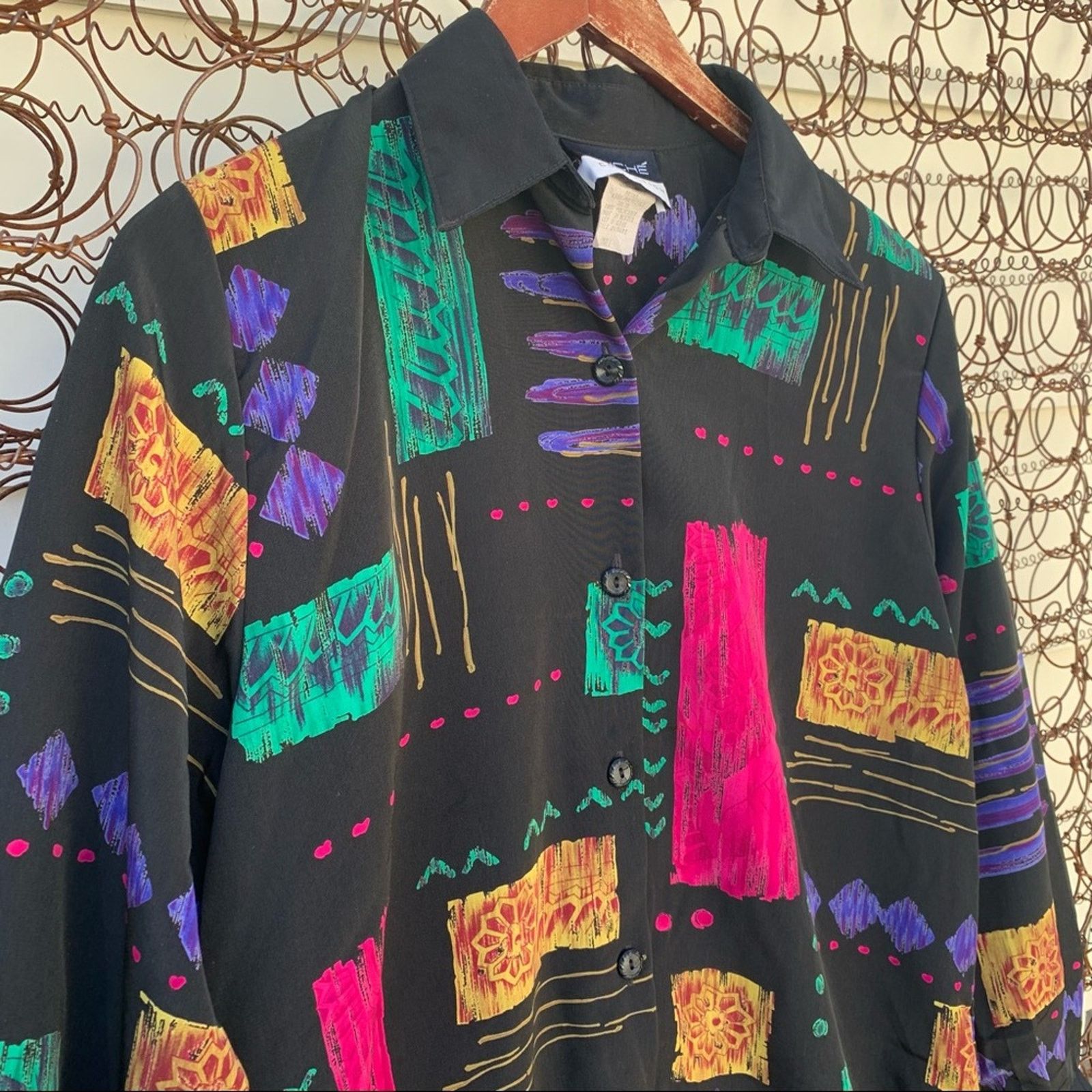 Vintage 90s Caliche Collection abstract geometric button down blouse Size S / US 4 / IT 40 - 2 Thumbnail