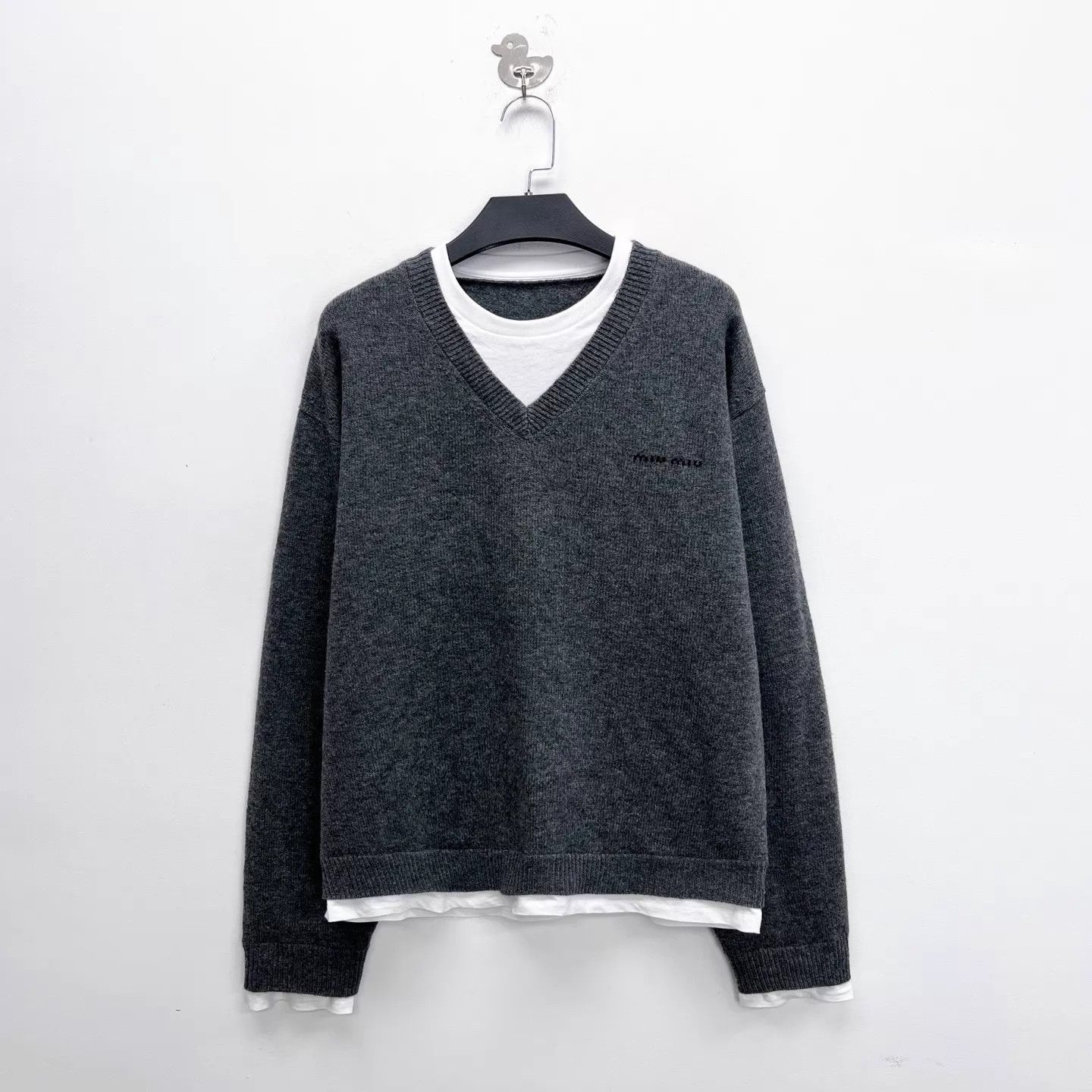 Miu Miu MIU MIU SS25 Slate Gray Intarsia Logo Unisex Sweater 48 Size XL / US 12-14 / IT 48-50 - 1 Thumbnail