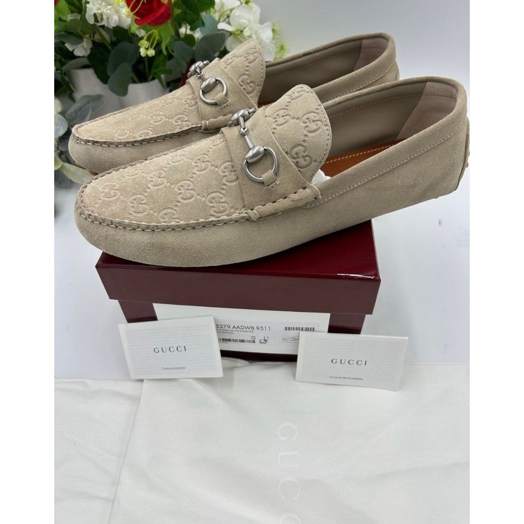Gucci Men's Gucci, GG embossed suede driver loafers size 11 Size US 11.5 / EU 44-45 - 4 Thumbnail
