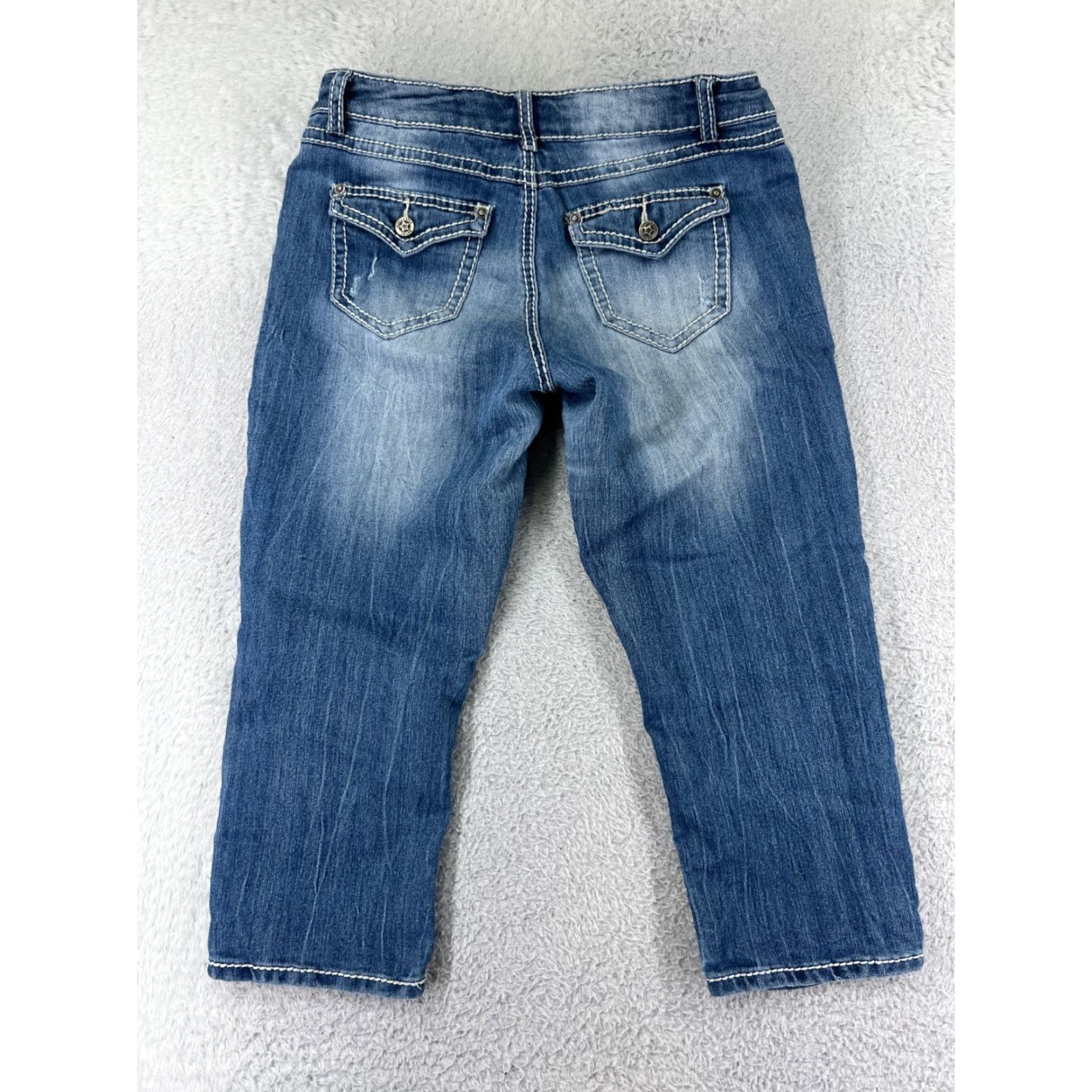 Vintage VINTAGE Vanilla Star Jeans Women 11 Blue Denim Capri Distressed 5-Pocket Design Cowboy Country Jeans Womens Legwear Capris Size 32" / US 10 / IT 46 - 2 Thumbnail