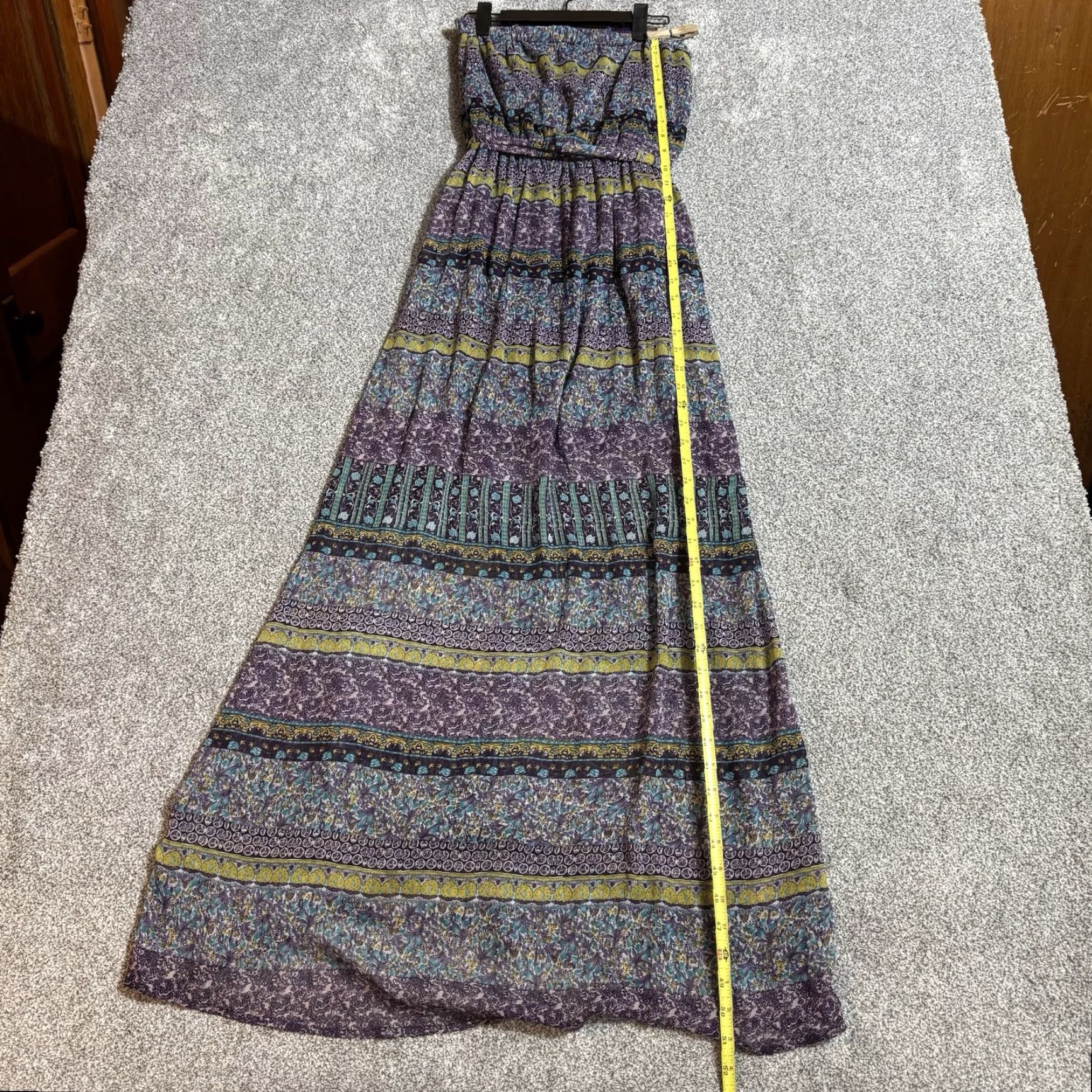 Vintage UMGEE Dress Maxi Strapless Boho Hippie Festival USA Women M Purple Floral Layered Long Dress Size M / US 6-8 / IT 42-44 - 3 Thumbnail
