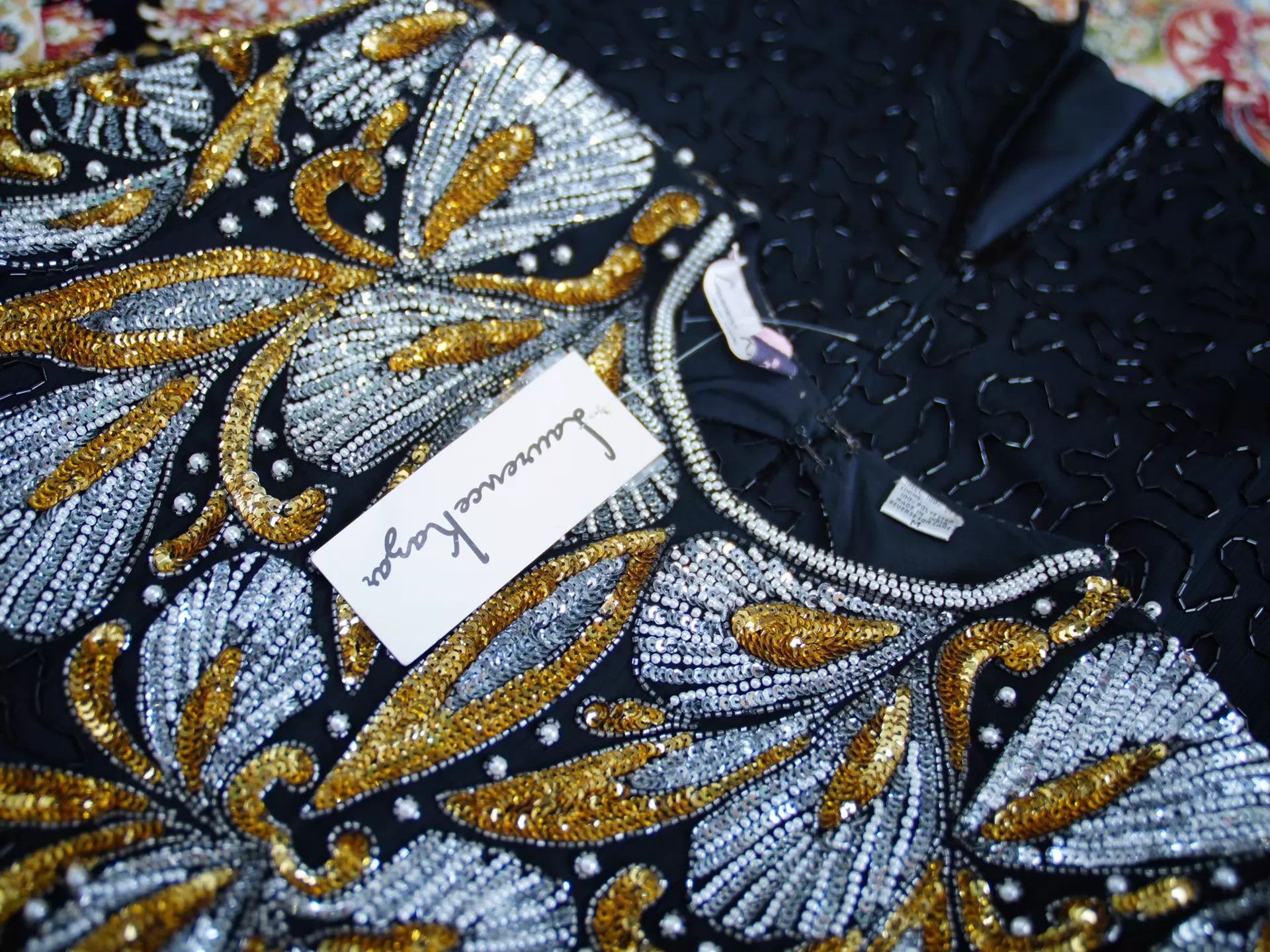 Other US Vintage Heavy Beaded Black & Gold Pearl Women's M Dress Size M / US 6-8 / IT 42-44 - 5 Thumbnail