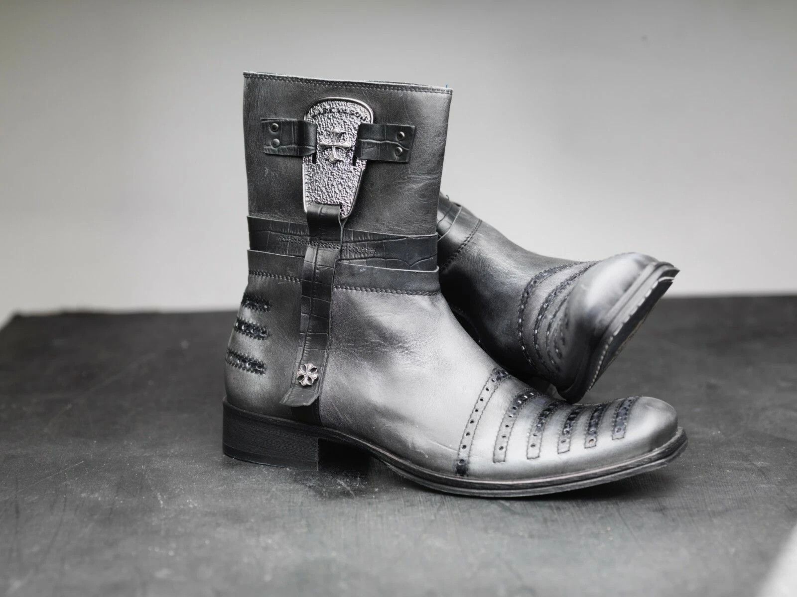 Mark Nason NEW! Mark Nason LELAND Dragon Rock Boots Distressed Gray Size US 8.5 / EU 41-42 - 1 Thumbnail