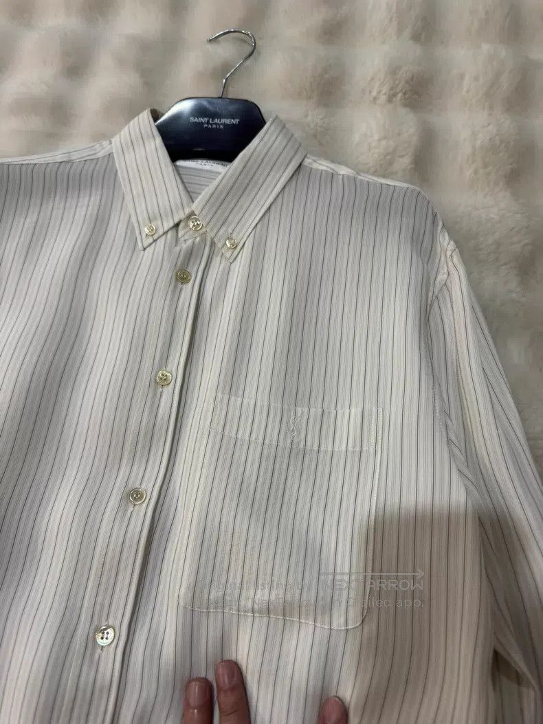 Saint Laurent Paris Saint Laurent Paris Mulberry Silk Striped Shirt Size XS / US 0-2 / IT 36-38 - 2 Thumbnail