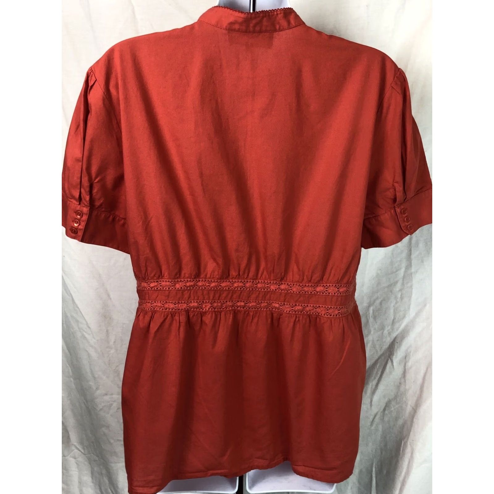 Jones New York Jones NY Top L Orange Short Sleeve Button Up Bobbin Lace Boho Cottage Peasant Size L / US 10 / IT 46 - 3 Thumbnail
