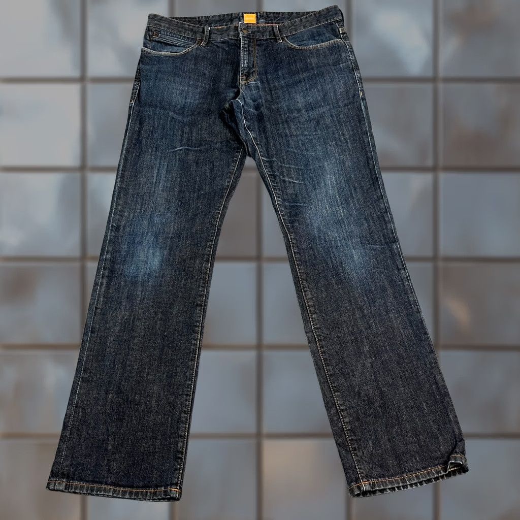 Hugo Boss HUGO BOSS Jeans Straight 36 34 Dark Blue Wash Stretch Whiskers Orange 24 Mens Regular Denim Cotton Elastane 5-Pocket Size US 36 / EU 52 - 1 Thumbnail