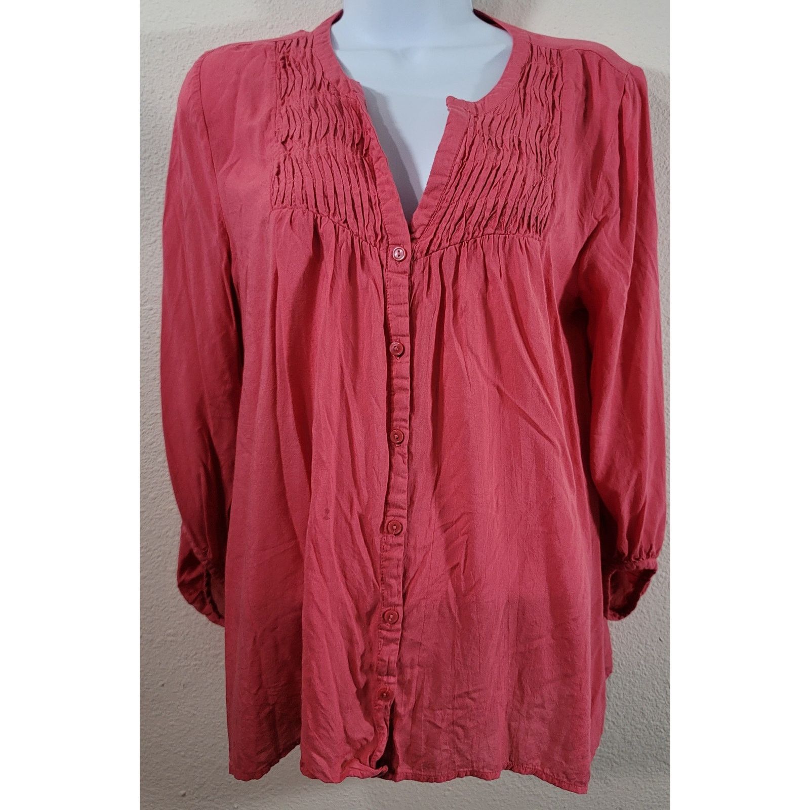 Other Loft Pink Coral Pleated Bodice Button Up Top Medium Flowy Size M / US 6-8 / IT 42-44 - 1 Thumbnail