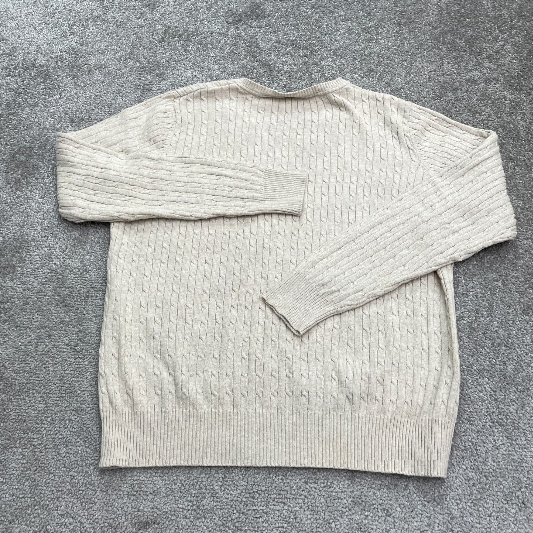 Vintage Kim Rogers Pullover Sweater Women's Large Beige Cable Knit V-Neck Casual Lightweight Size L / US 10 / IT 46 - 2 Thumbnail
