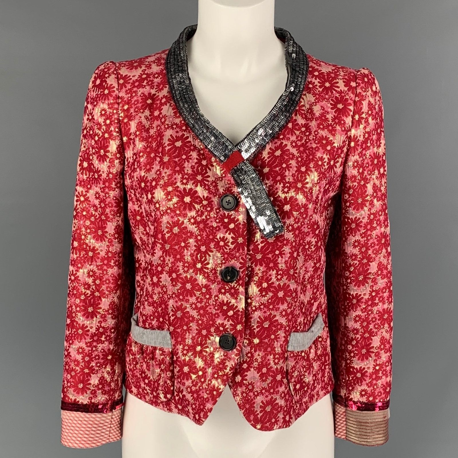 Marc Jacobs MARC JACOBS Size 6 Raspberry & Silver Floral Blazer Size M / US 6-8 / IT 42-44 - 1 Thumbnail