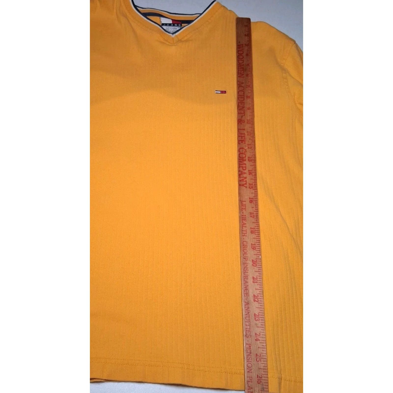 Tommy Hilfiger VINTAGE Tommy Jeans Shirt Men L Ribbed Knit Gold Long Sleeve V Neck Size US L / EU 52-54 / 3 - 6 Thumbnail