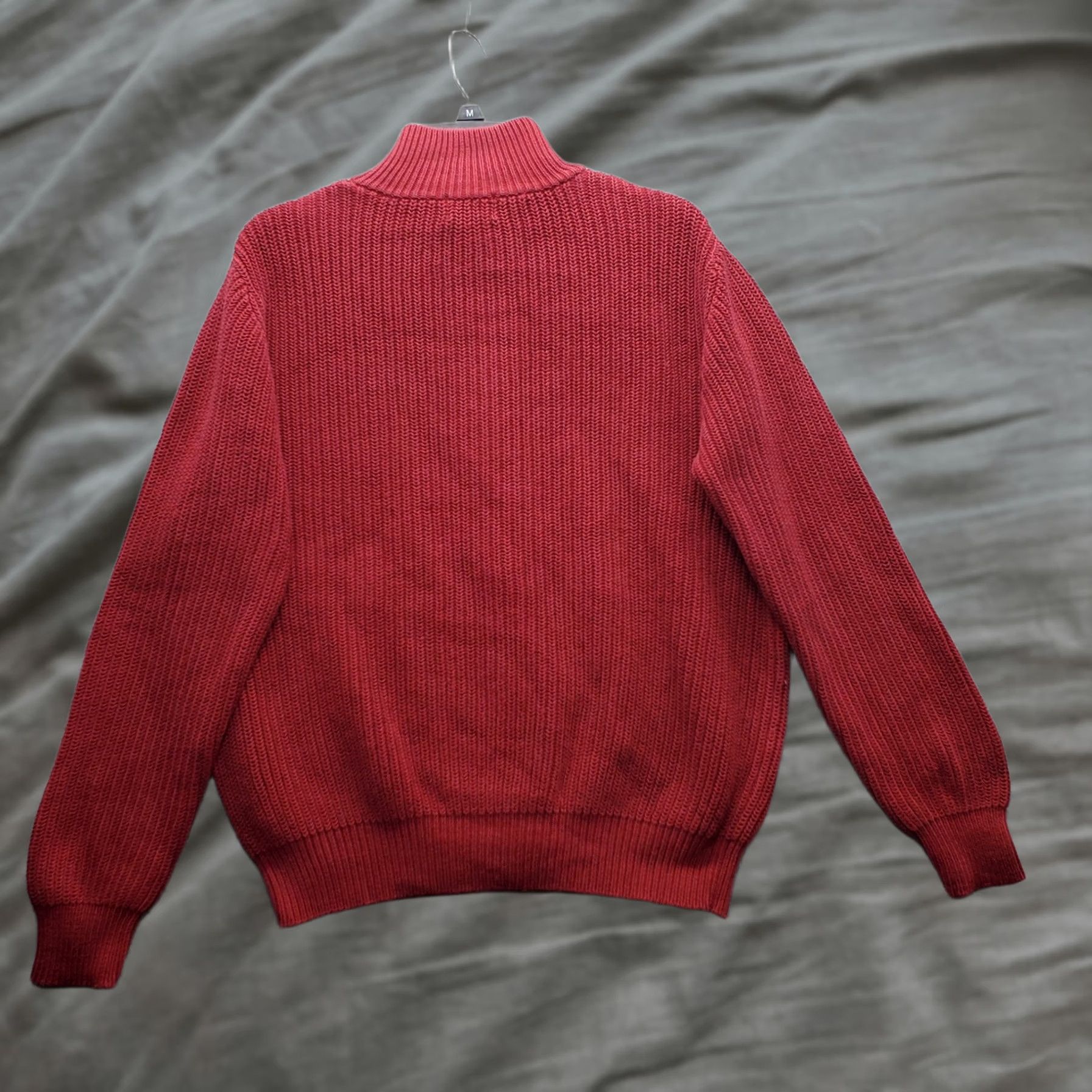 Vintage L.L. Bean Cardigan Sweater Mens Medium Dark Red Chunky Knit Mock Neck Full Zip Size US M / EU 48-50 / 2 - 1 Thumbnail