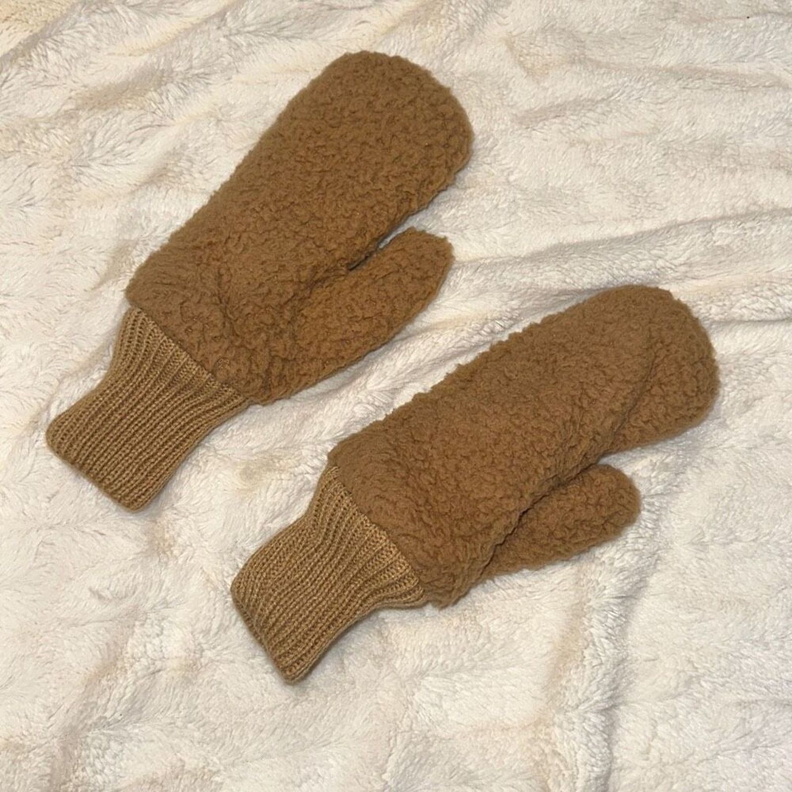 Other Teddy Feel Tan Brown Fleece Lined Mittens | Sz OS Size ONE SIZE - 2 Thumbnail