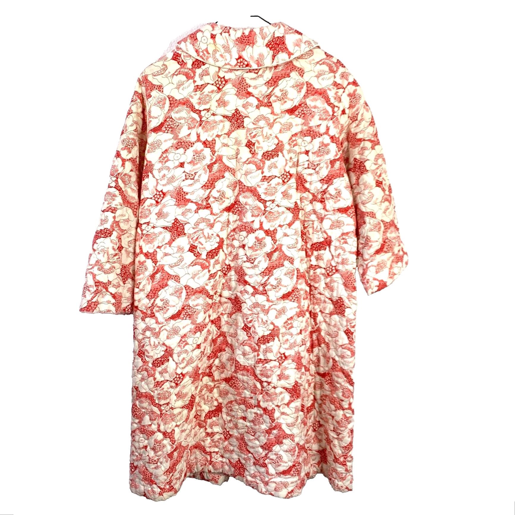 Vintage VINTAGE Mod Floral Red White Button Quilted Long Robe Size 18 Size ONE SIZE - 5 Thumbnail