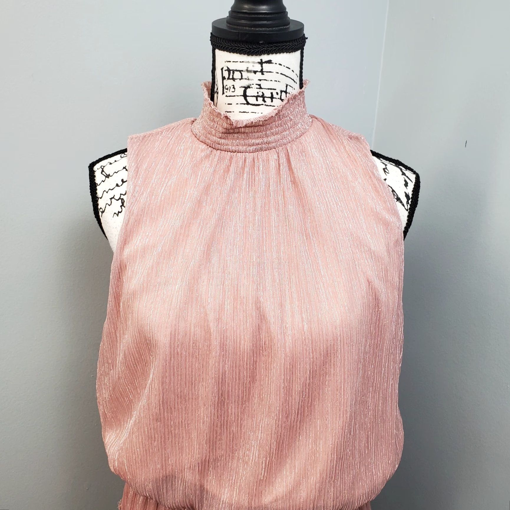 Vintage MSK Shift Dress Womens Size 1X Pink Sparkly Metallic Smocked Sleeveless Dress Size XL / US 12-14 / IT 48-50 - 3 Thumbnail