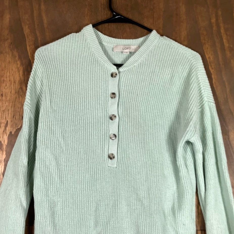 Loft VINTAGE LOFT Womens Sweater Green Knitted Henley Long Sleeve 100% Cotton XS Size XS / US 0-2 / IT 36-38 - 2 Thumbnail