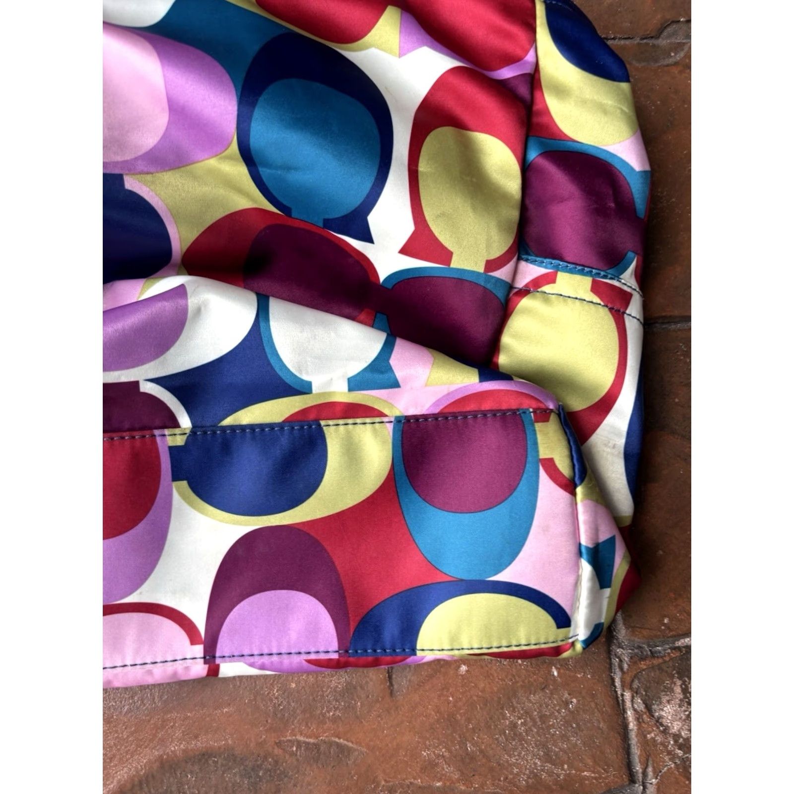 Coach Coach Poppy Signature Sateen Large Tote Shoulder Bag Scarf Print Bag Charm Multicolor Satin Leather Blue Handles Womens Shoulder Bag Medium Size ONE SIZE - 7 Thumbnail