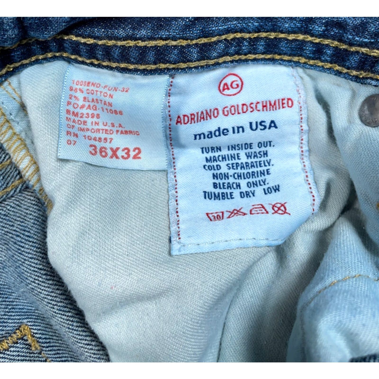 Denime AG Adriano Goldschmied Hero Jeans Men's 36 x 28 Blue Denim Relaxed Fit USA Made Jeans Size US 36 / EU 52 - 5 Thumbnail