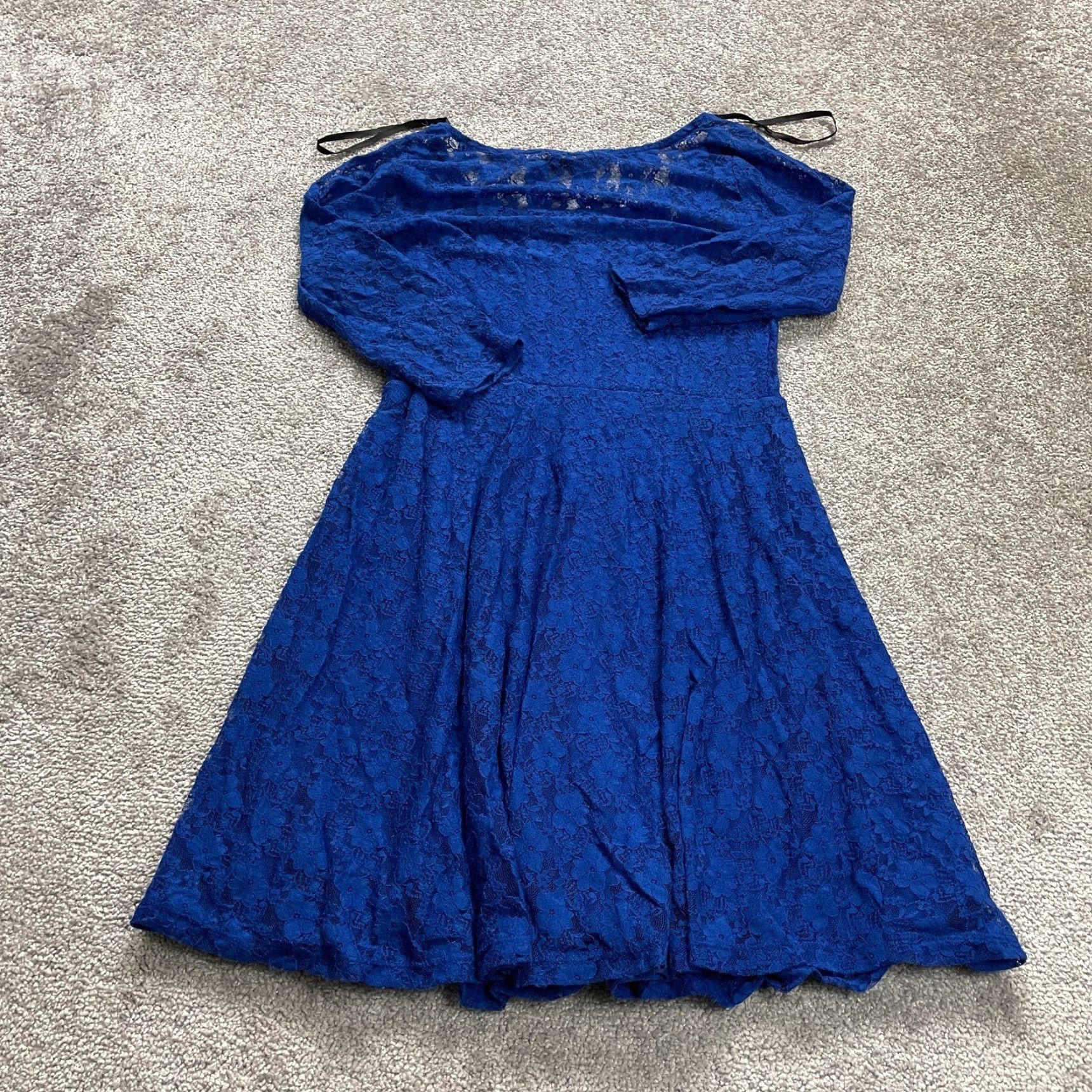 Vintage MaterialGirl Blue Lace A-Line Dress Womens Large L Knee Length Round Neck Long Sleeve Adult Womens Size L / US 10 / IT 46 - 2 Thumbnail