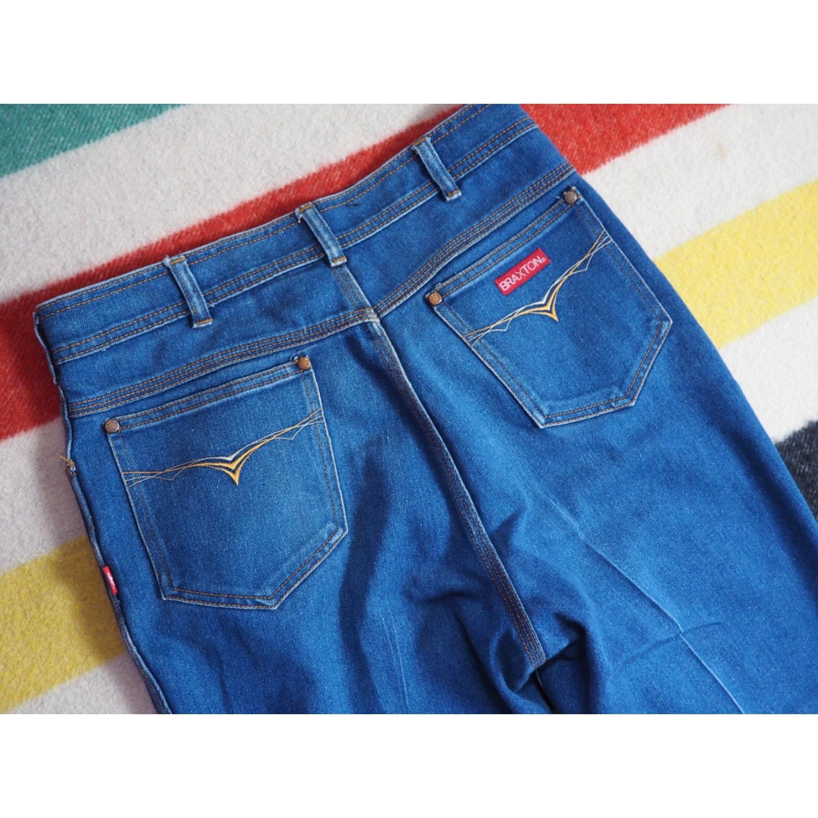 Denime VINTAGE Braxton Denim Jeans Western Rodeo Blue 32x27 Womens 80s 90s Stretch Retro Look Size 24" / US 00 / IT 34 - 4 Thumbnail