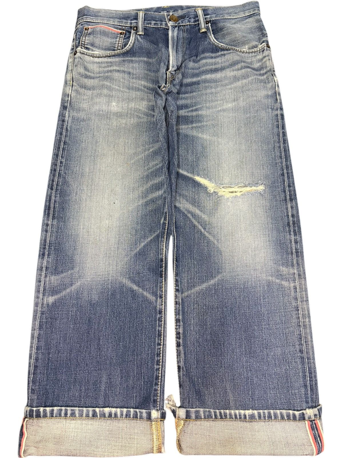 Edwin Vintage 90s Edwin 505Z Selvedge Buckle Back Distress Jeans Size US 33 - 1 Thumbnail