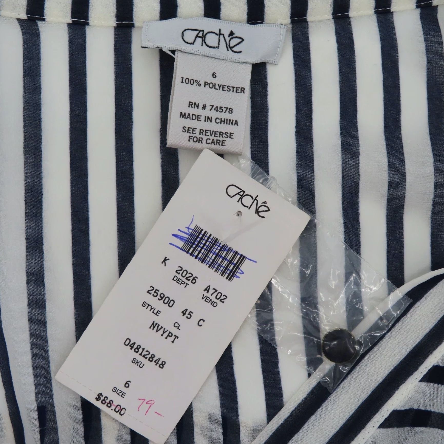 Vintage **Y2K VINTAGE Cache Women Blue White Stripe Button Blouse Shirt NEW** User: Y2K VINTAGE Cache Women Blue White Stripe Button Blouse Shirt NEW Size M / US 6-8 / IT 42-44 - 7 Thumbnail