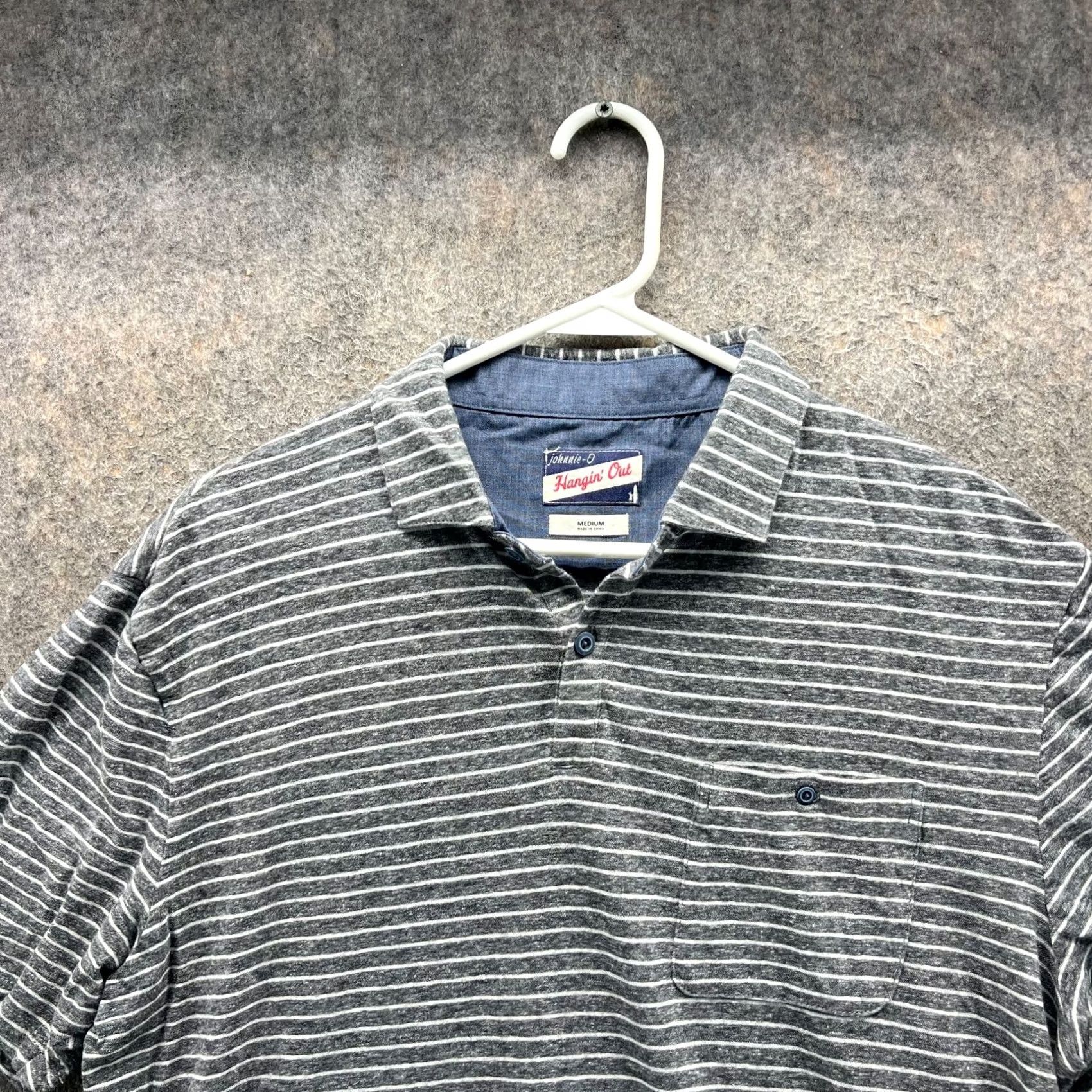 johnnie-O VINTAGE? No. Johnnie-O Hangin' Out Polo Shirt Mens Medium Gray Striped Short Sleeve Cotton Size US M / EU 48-50 / 2 - 4 Thumbnail