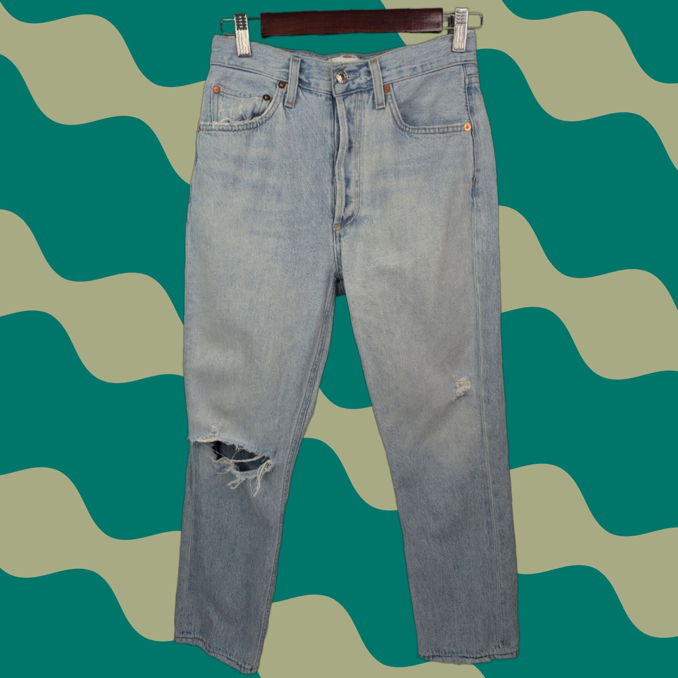 Agolde AGOLDE Riley High Rise Straight Crop Jeans Light Wash 26 A066B-983 Womens Jeans Distressed"} Size 28" / US 6 / IT 42 - 1 Thumbnail