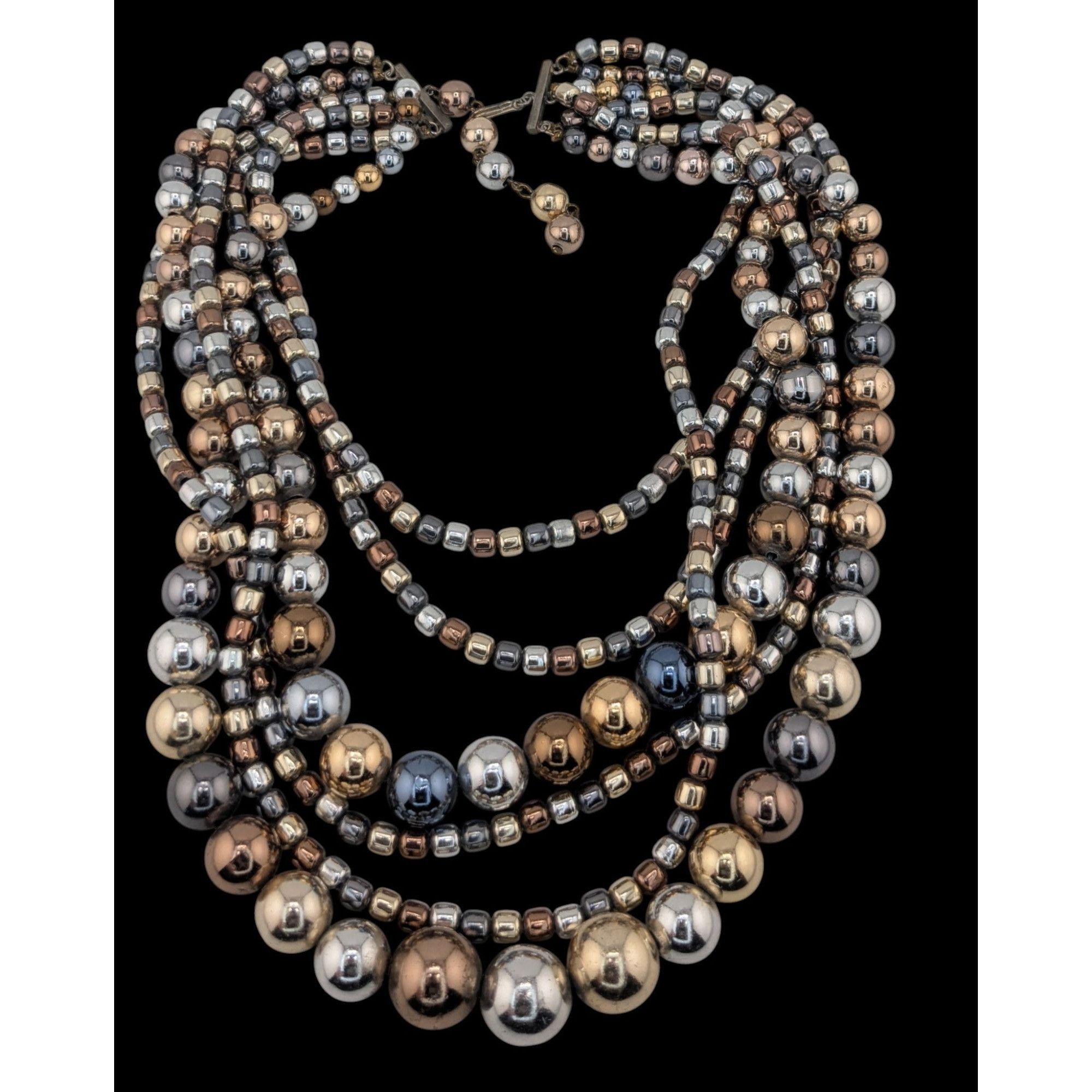 Other Vintage Glam Multi-Strand Metallic Beaded Necklace With Hook Size ONE SIZE - 2 Thumbnail
