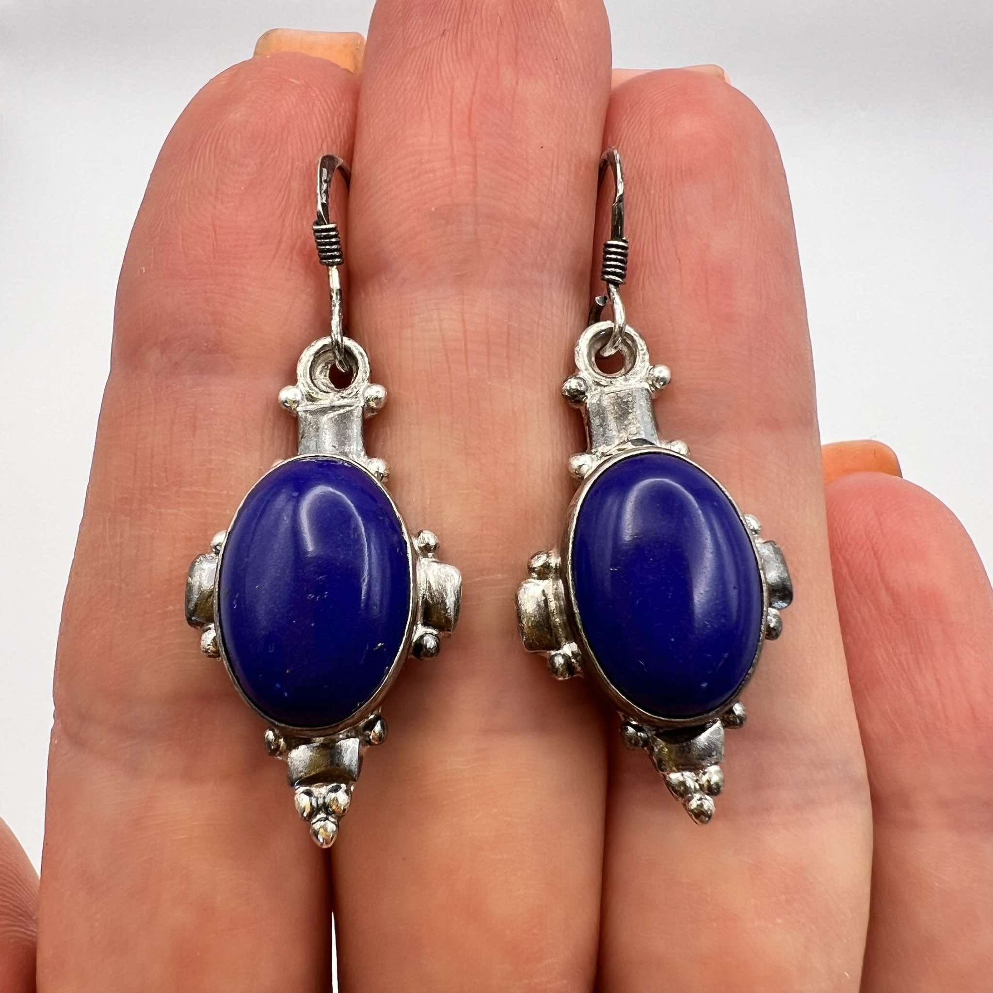 Sterling Silver Vintage Sterling Silver 925 Jewelry Earrings Lapis Lazuli 7g Size ONE SIZE - 1 Thumbnail